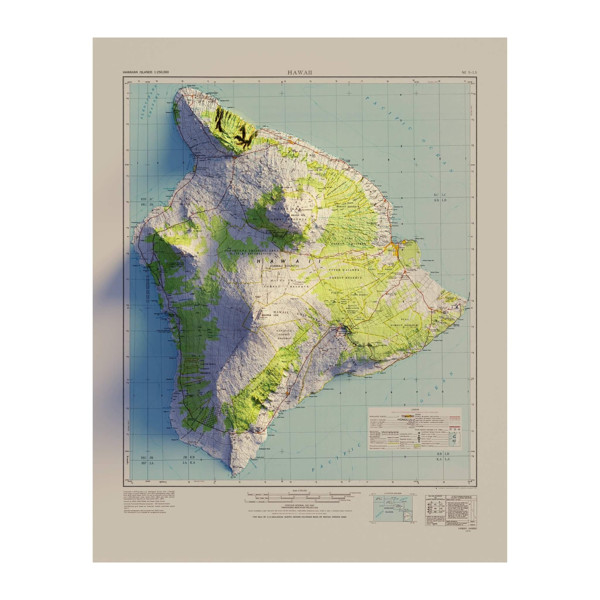 Big Island, Hawaii 1975 Shaded Relief Map - Muir Way - Vintage Relief