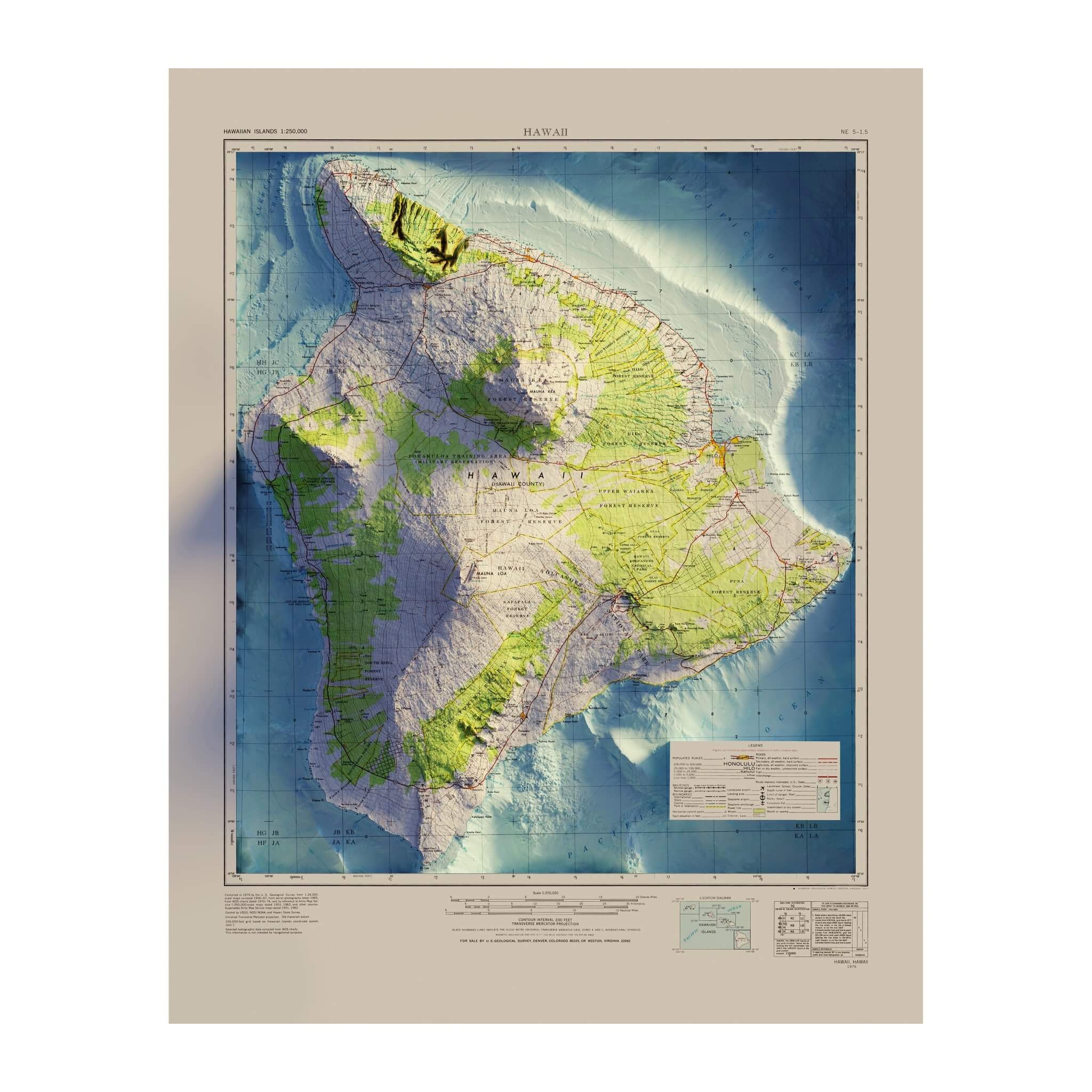 Big Island, Hawaii 1975 Shaded Relief Map - Muir Way - Vintage Relief