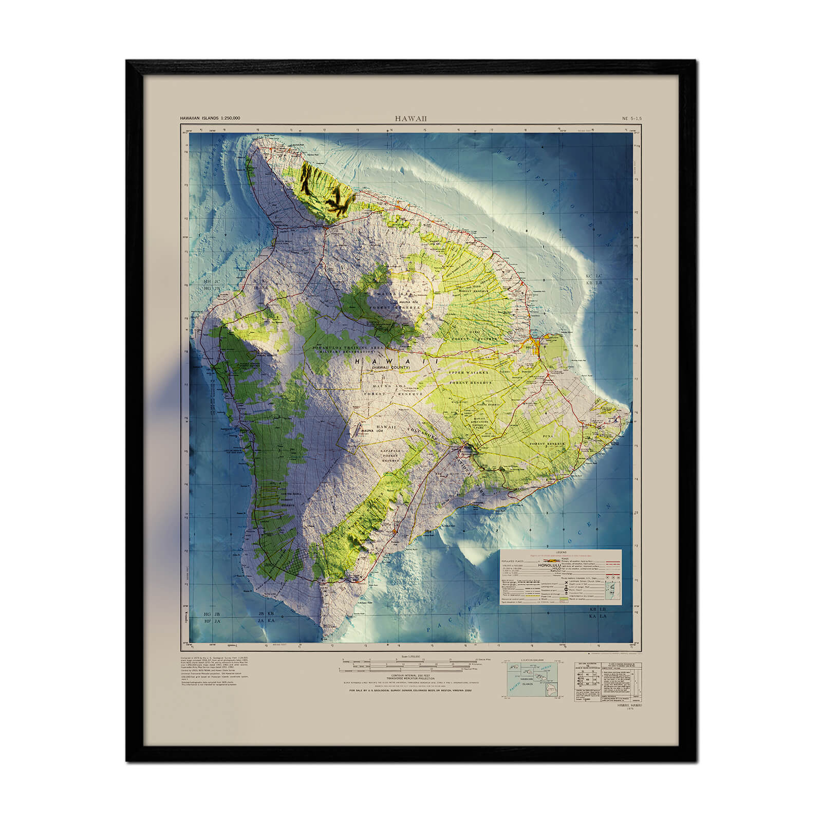 Big Island, Hawaii 1975 Shaded Relief Map - Muir Way - Vintage Relief