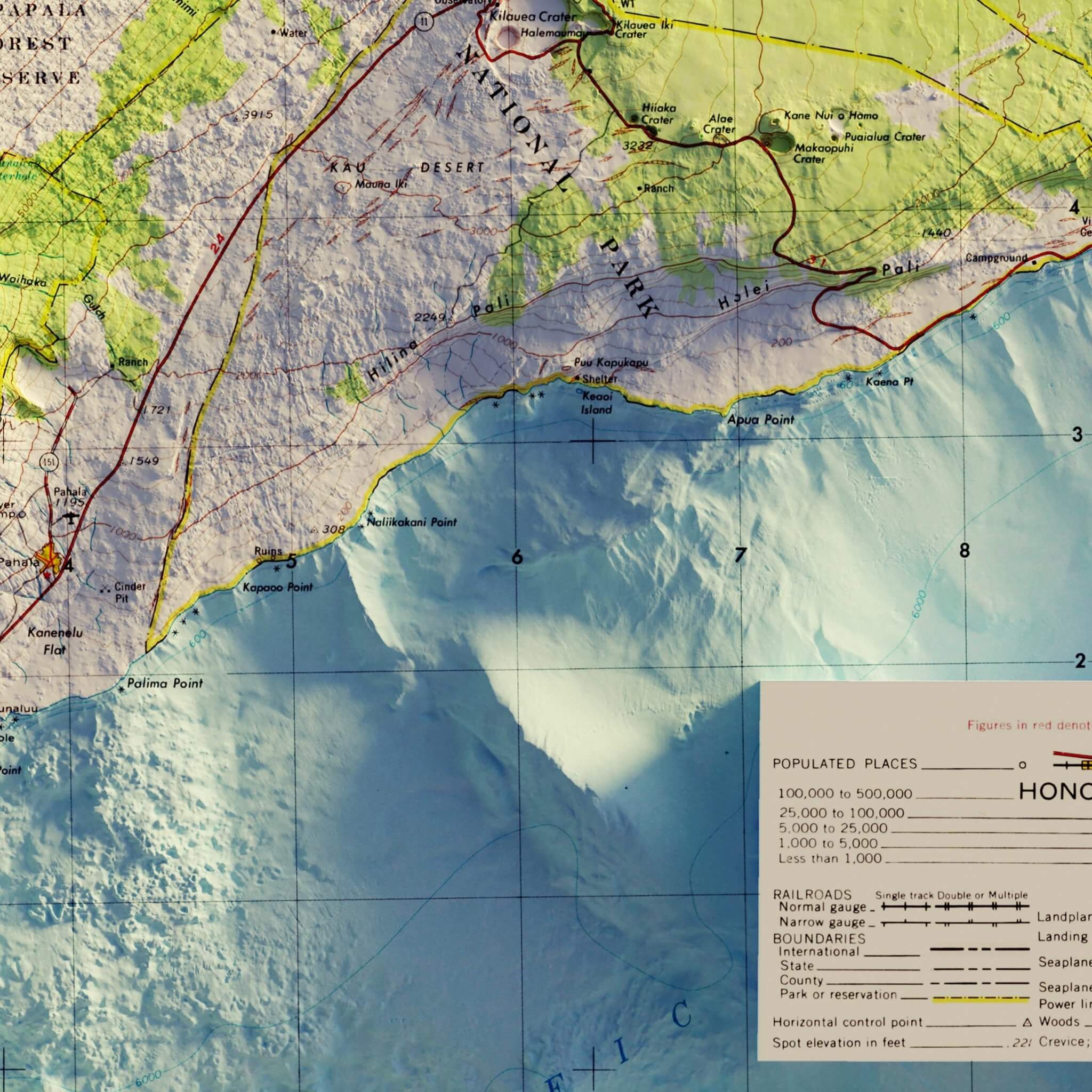 Big Island, Hawaii 1975 Shaded Relief Map - Muir Way - Vintage Relief