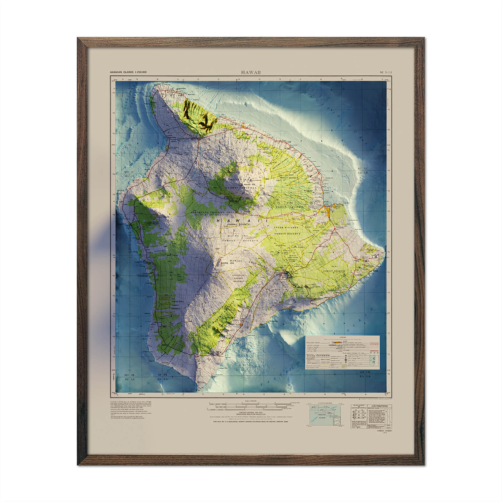 Big Island, Hawaii 1975 Shaded Relief Map - Muir Way - Vintage Relief
