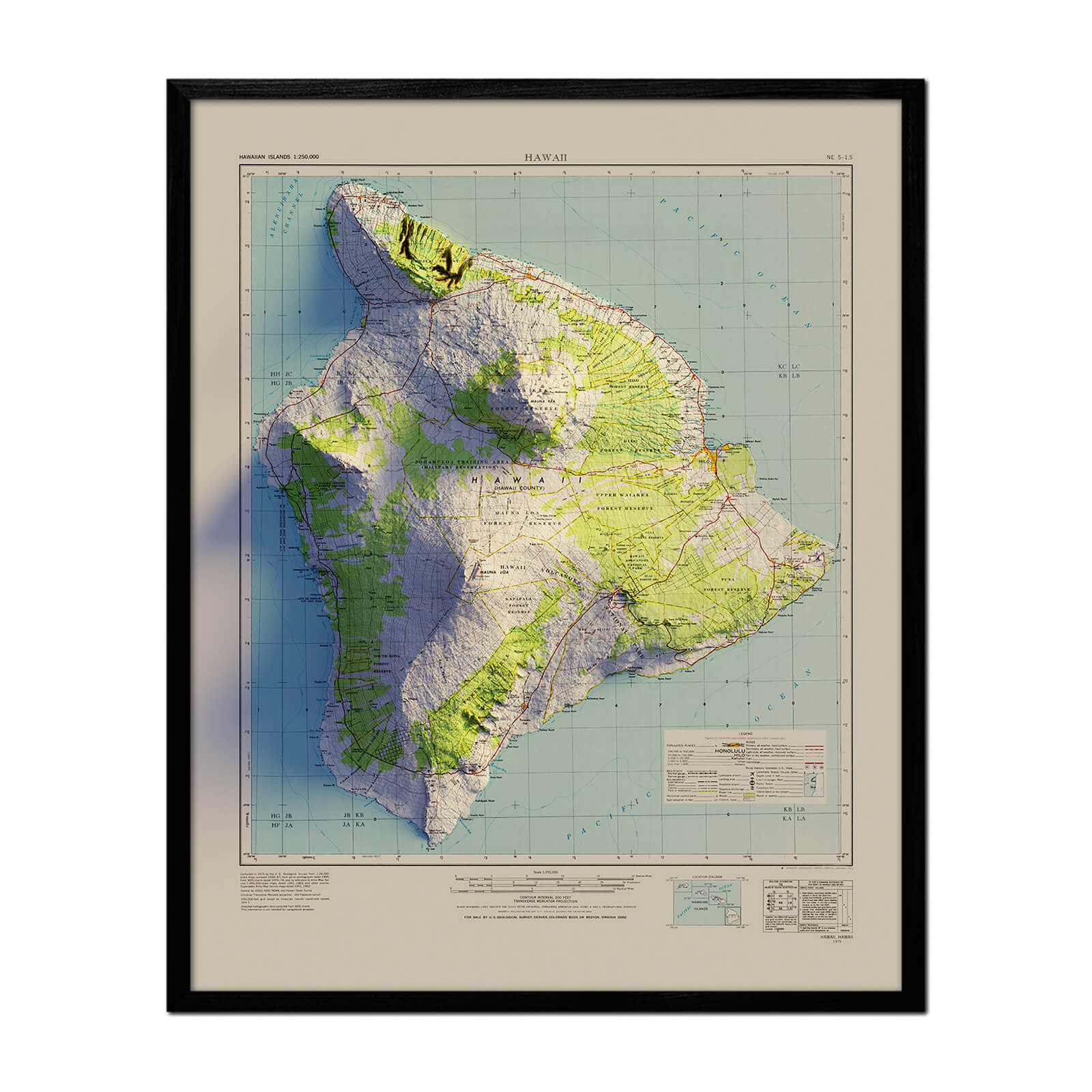 Big Island, Hawaii 1975 Shaded Relief Map - Muir Way - Vintage Relief