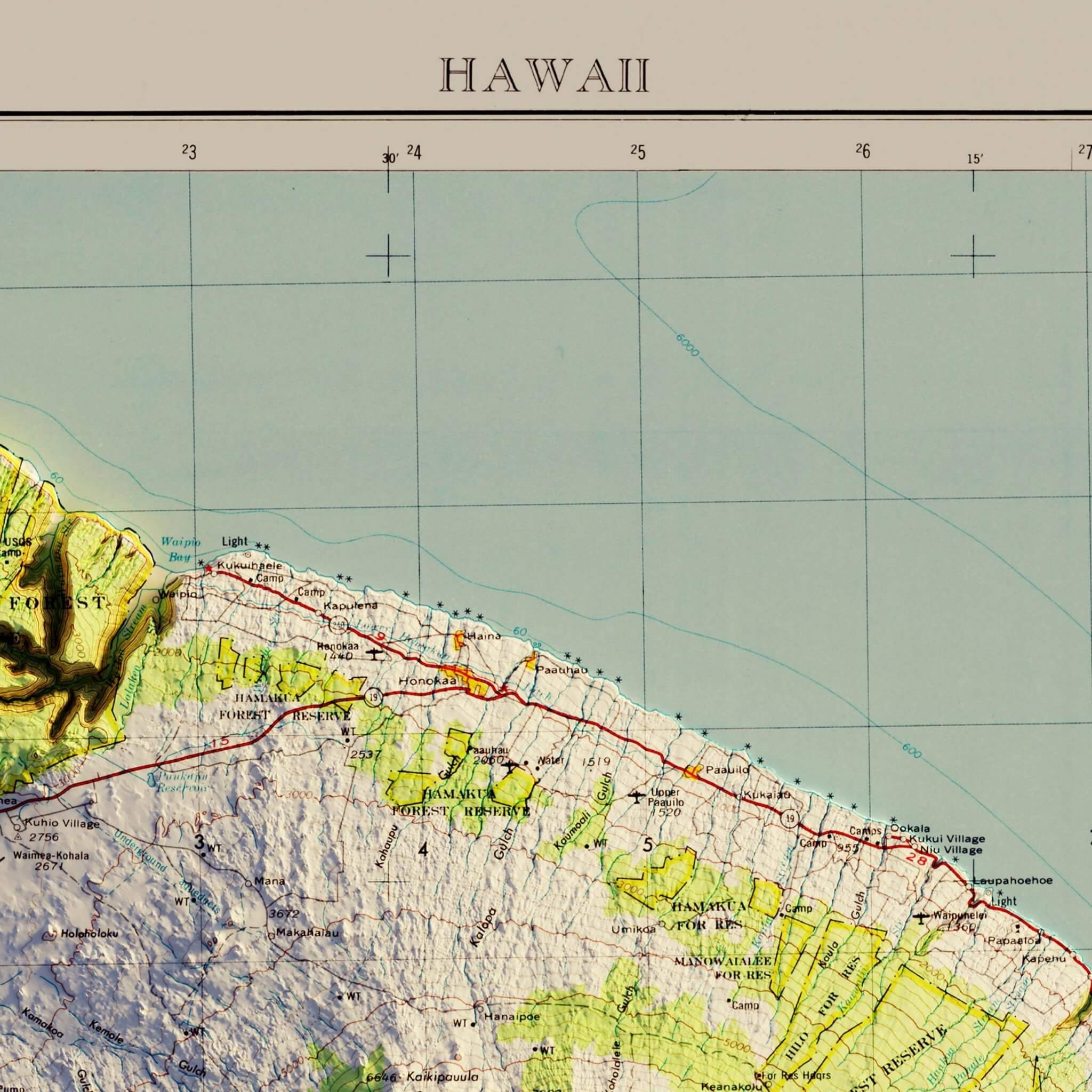 Big Island, Hawaii 1975 Shaded Relief Map - Muir Way - Vintage Relief