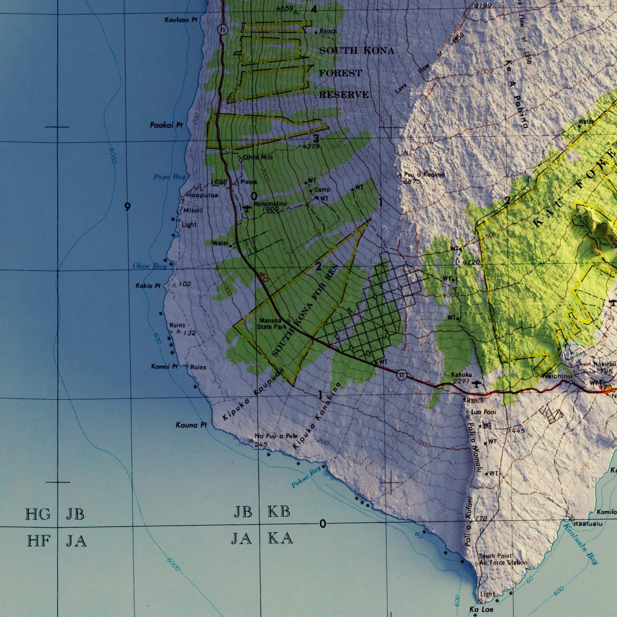 Big Island, Hawaii 1975 Shaded Relief Map - Muir Way - Vintage Relief