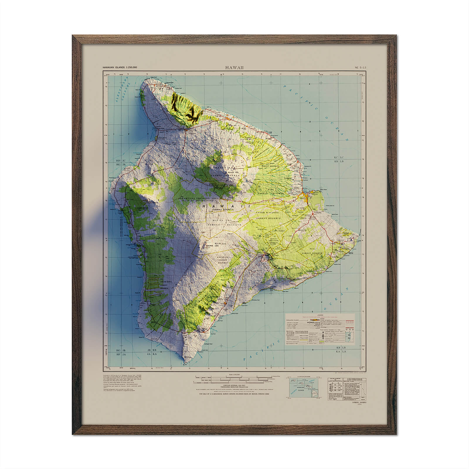 Big Island, Hawaii 1975 Shaded Relief Map - Muir Way - Vintage Relief