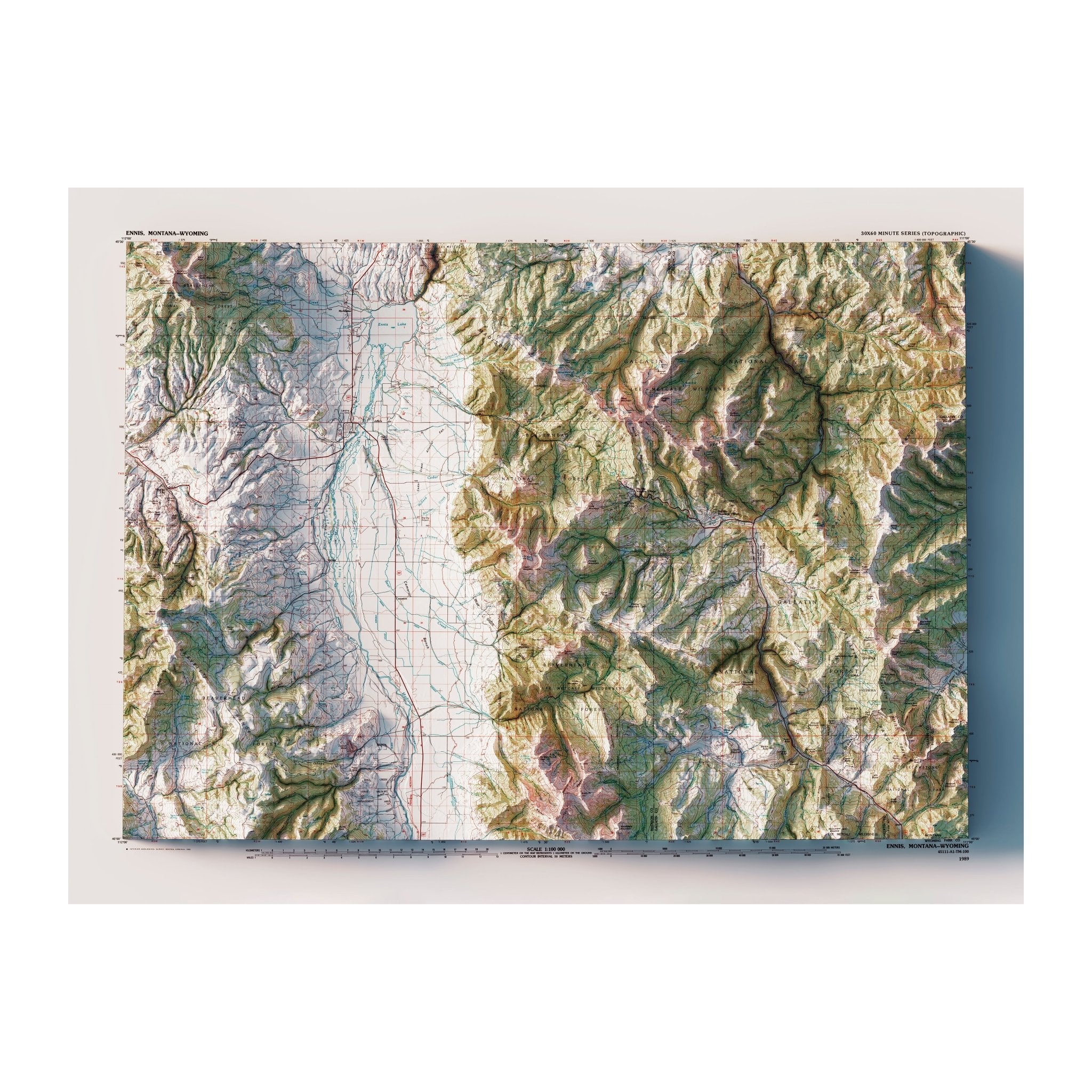 Big Sky, Montana 1989 Shaded Relief Map - Muir Way - Vintage Relief
