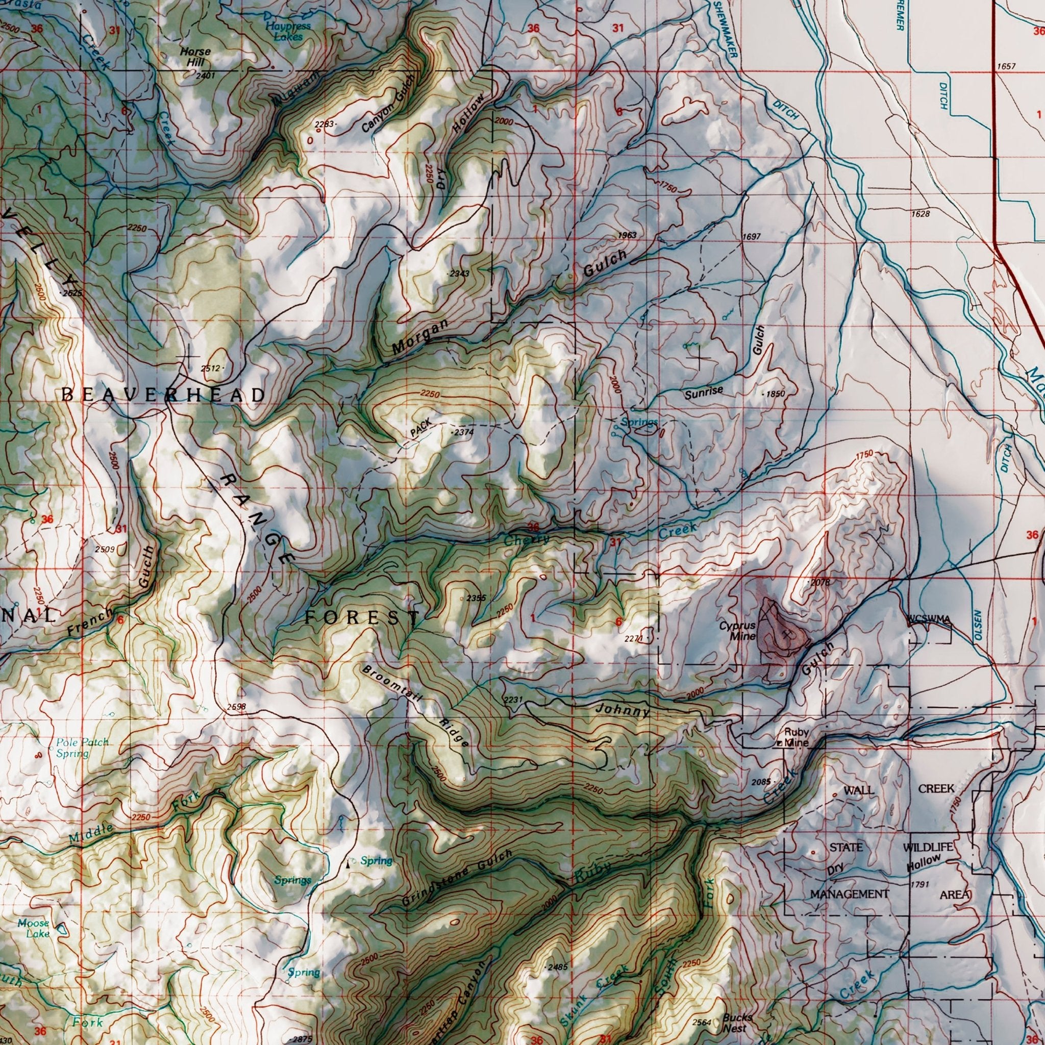Big Sky, Montana 1989 Shaded Relief Map - Muir Way - Vintage Relief