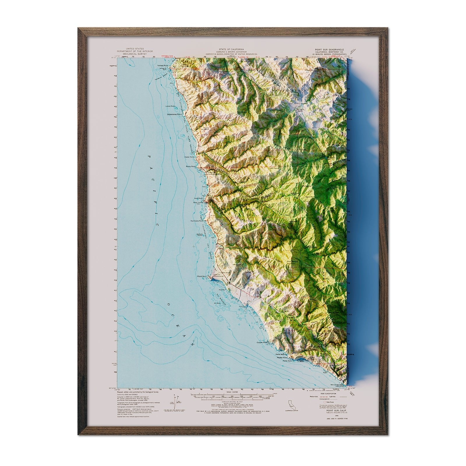 Big Sur 1956 Shaded Relief Map - Muir Way - Vintage Relief