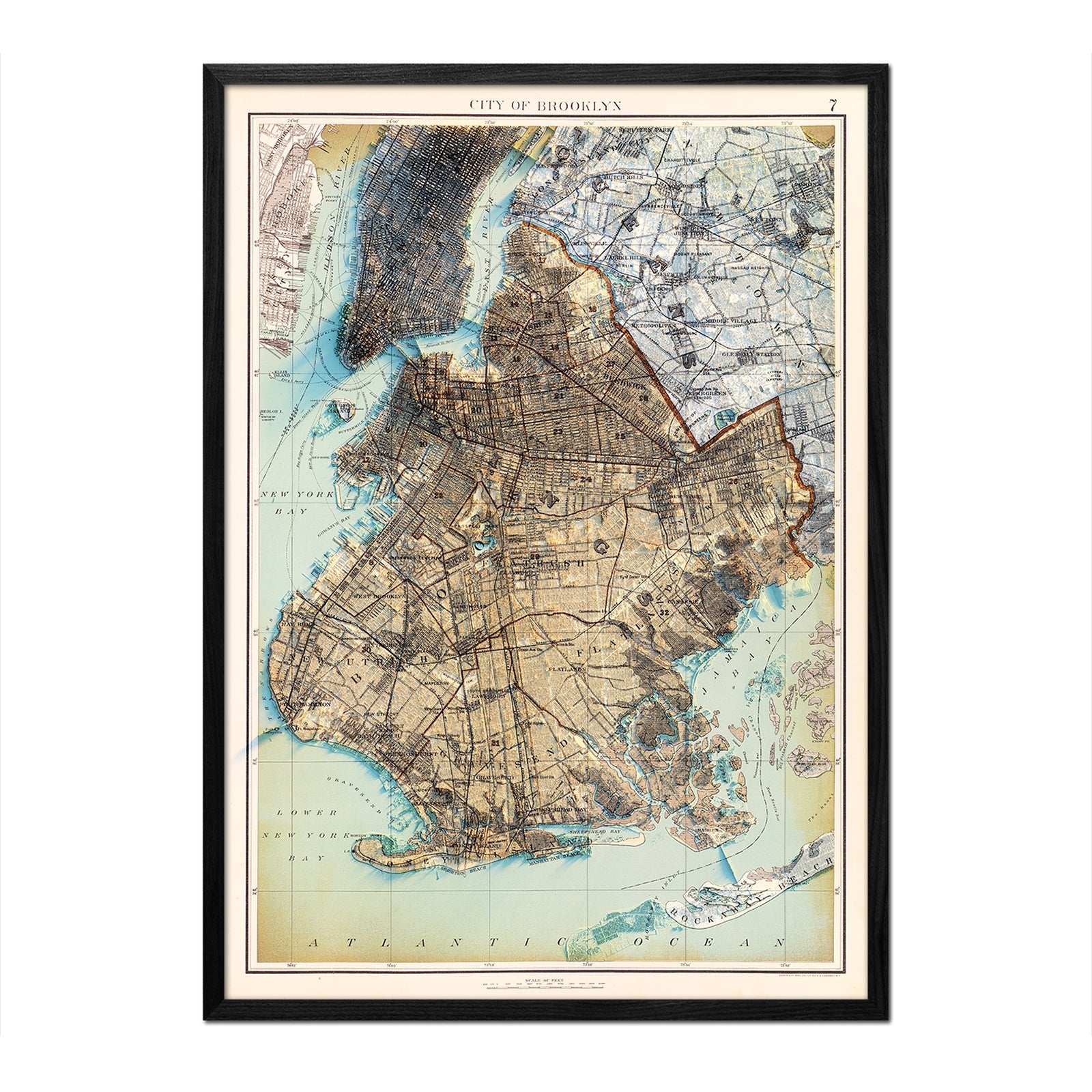 Brooklyn, NY 1895 Shaded Relief Map - Muir Way - Vintage Relief