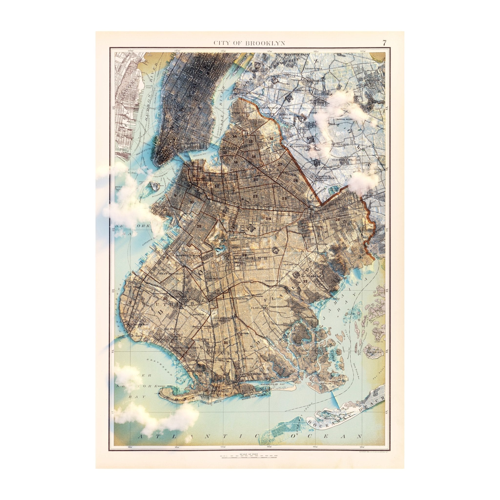 Brooklyn, NY 1895 Shaded Relief Map - Muir Way - Vintage Relief