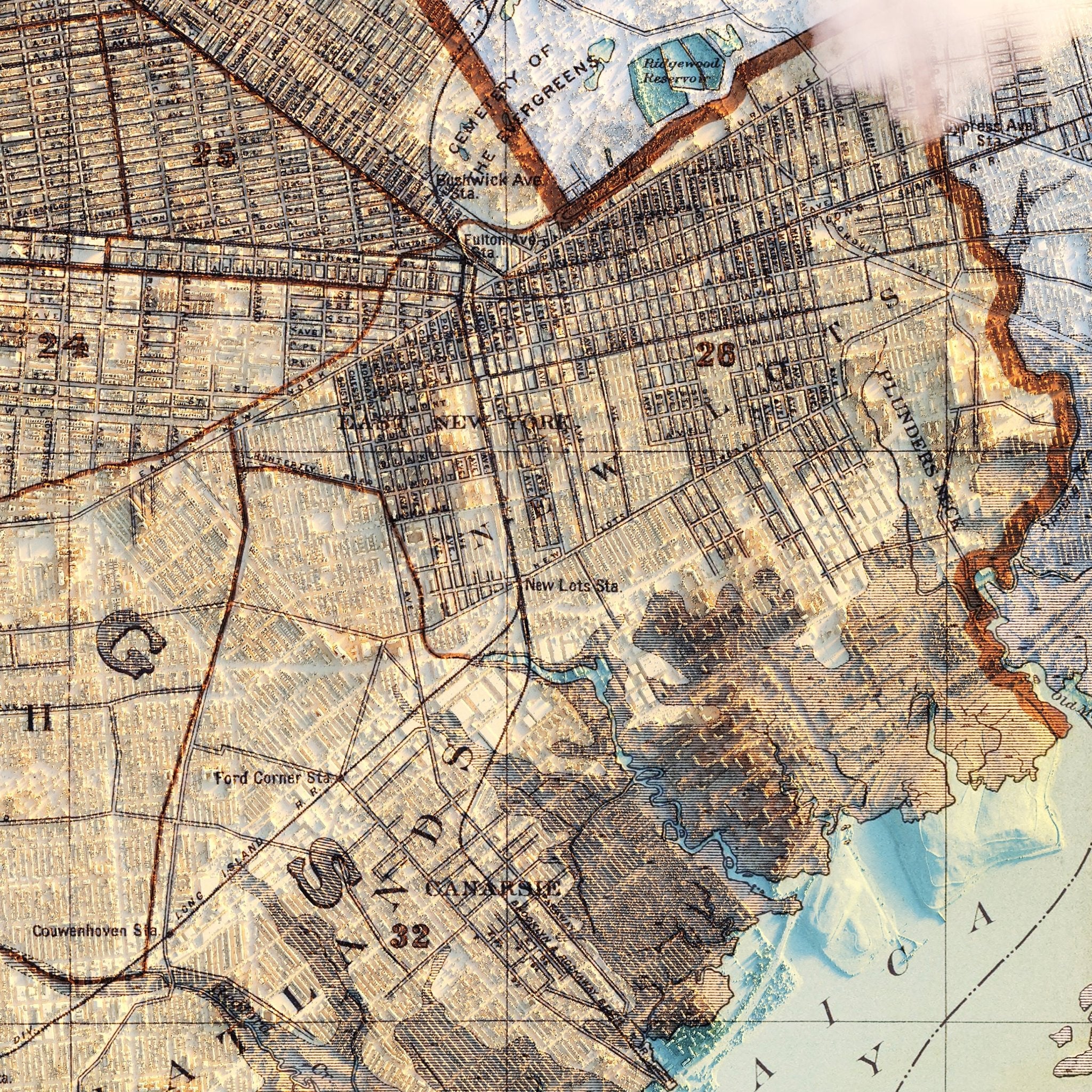 Brooklyn, NY 1895 Shaded Relief Map - Muir Way - Vintage Relief