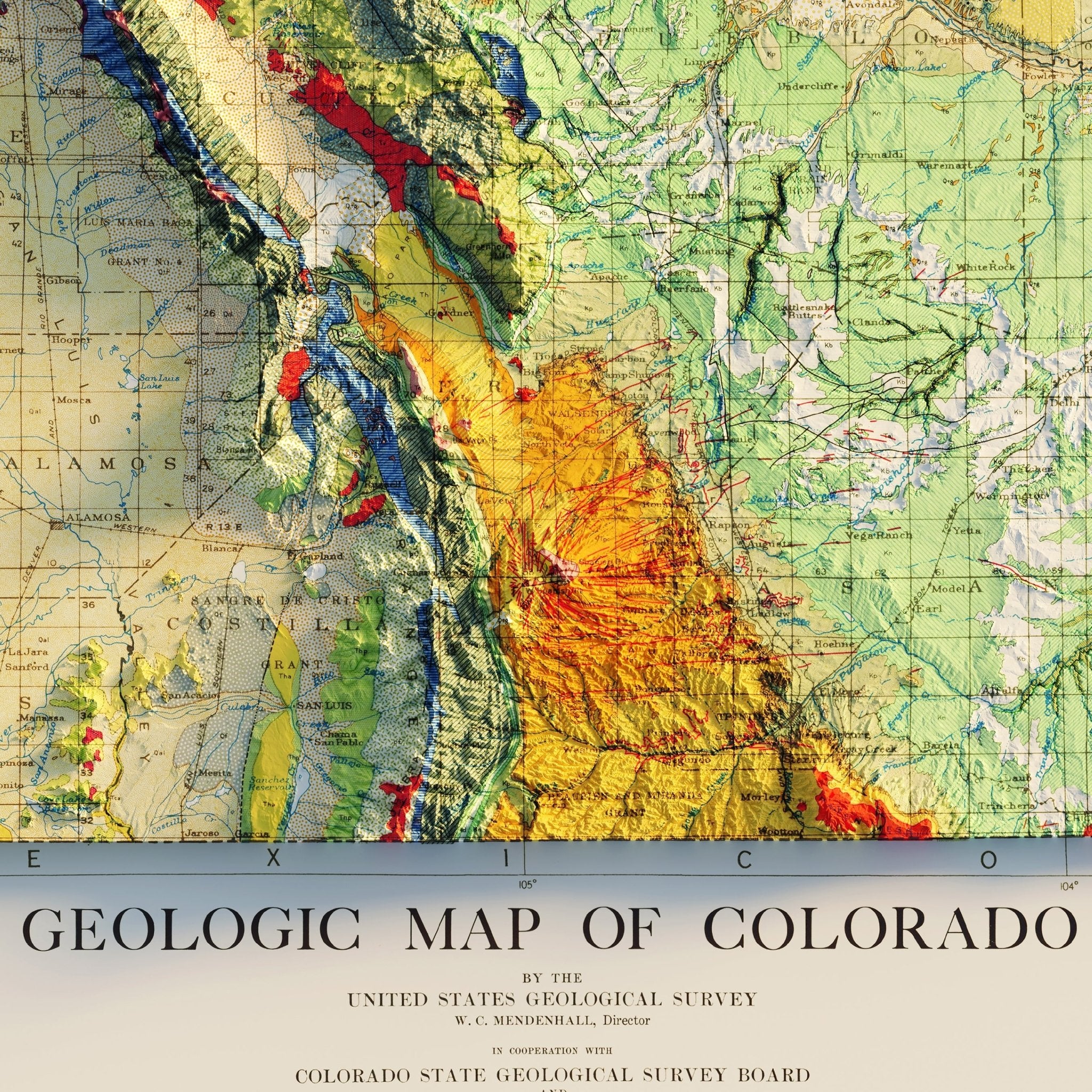 Colorado 1935 Shaded Relief Map - Muir Way - Vintage Relief