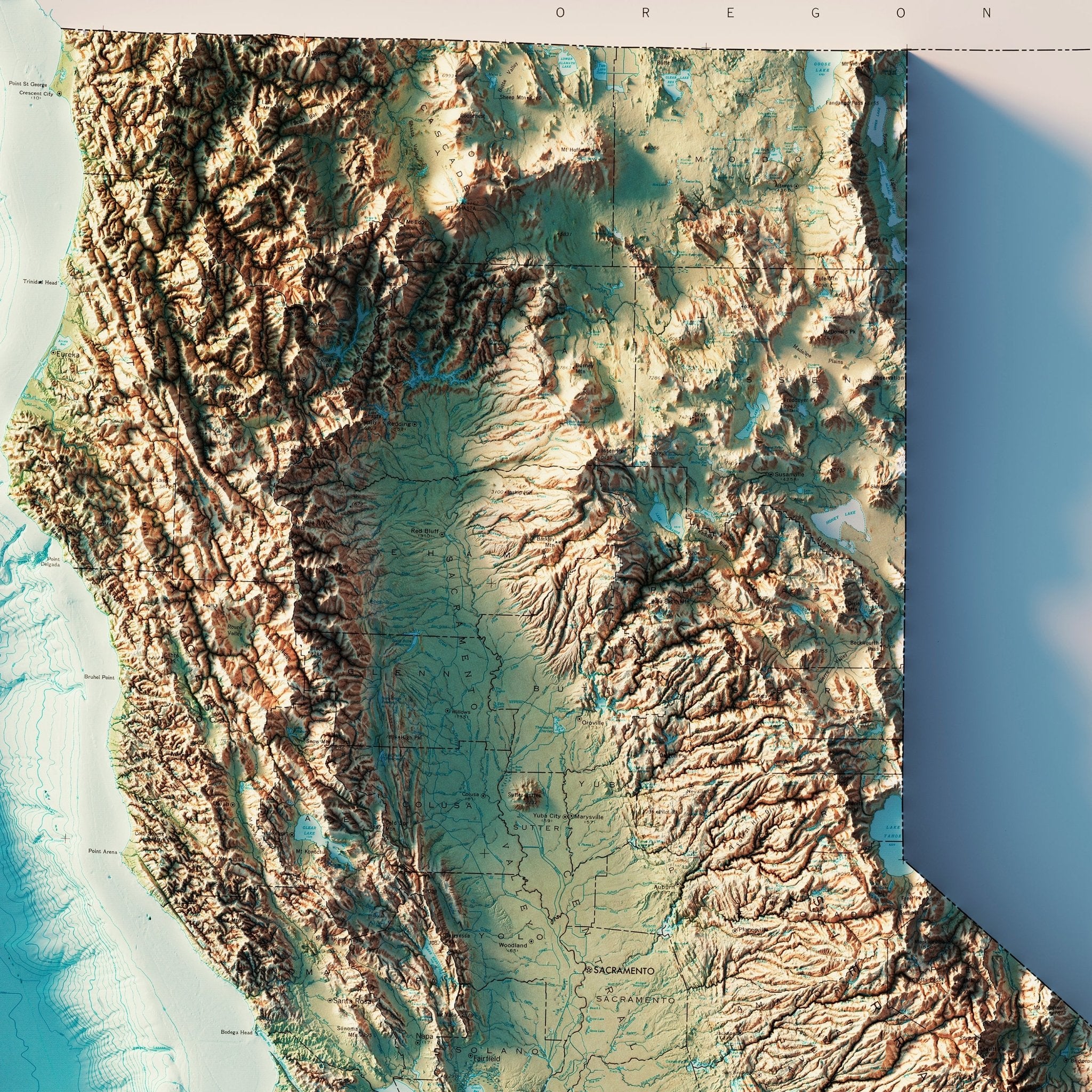 California 1971 Shaded Relief Map - Muir Way - Vintage Relief