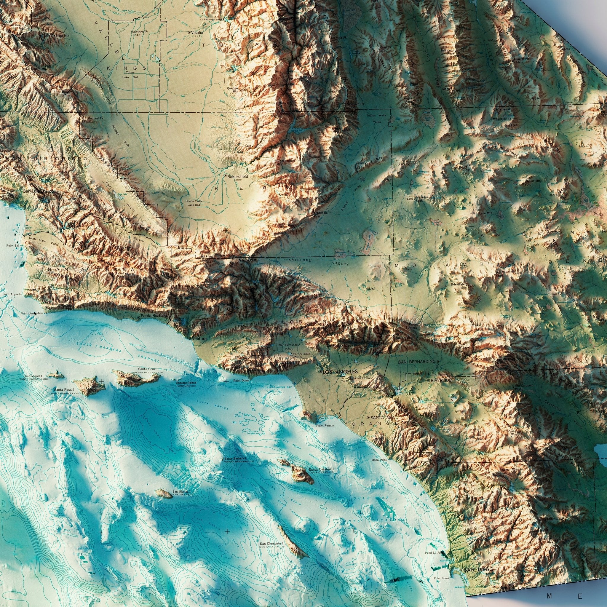 California 1971 Shaded Relief Map - Muir Way - Vintage Relief
