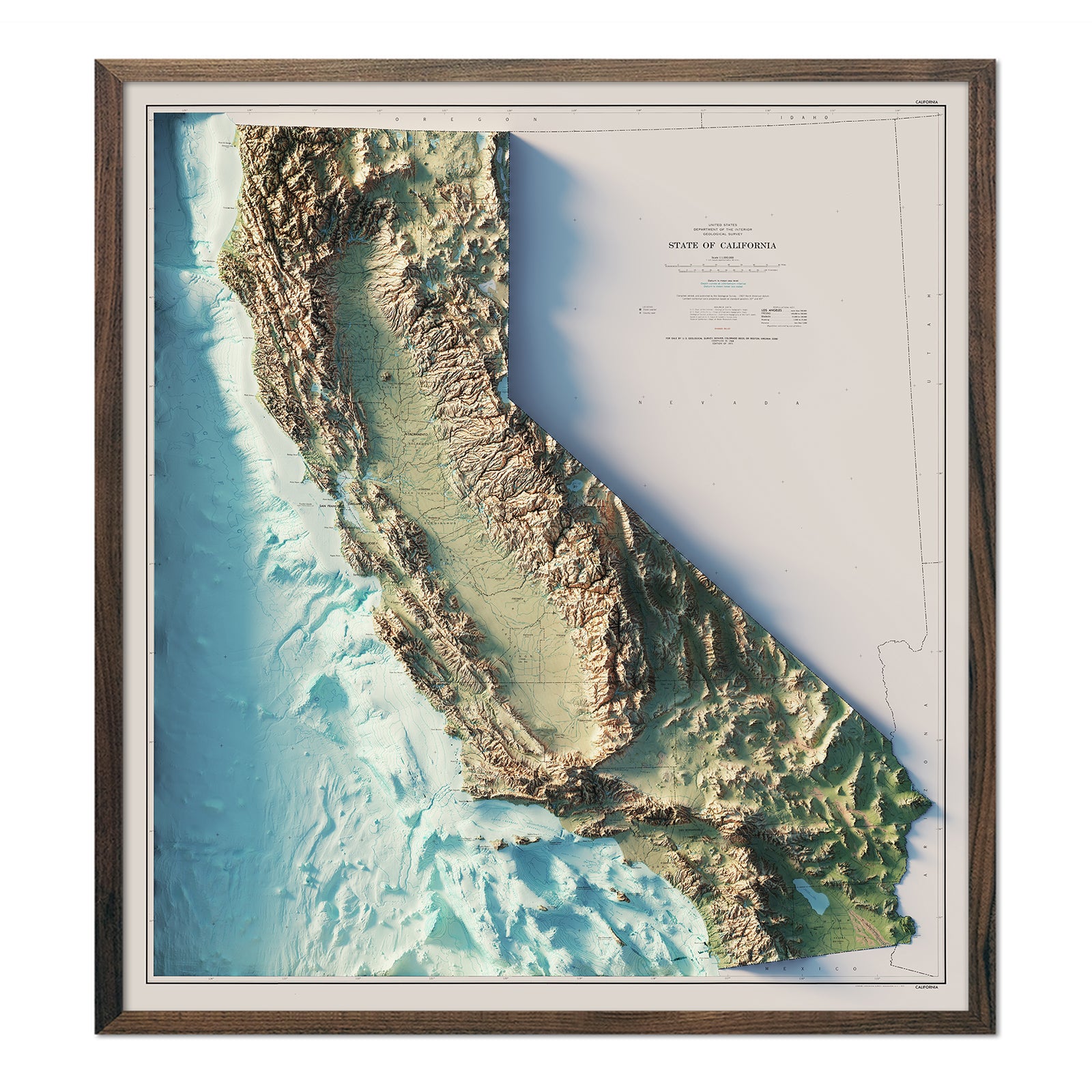 California 1971 Shaded Relief Map - Muir Way - Vintage Relief