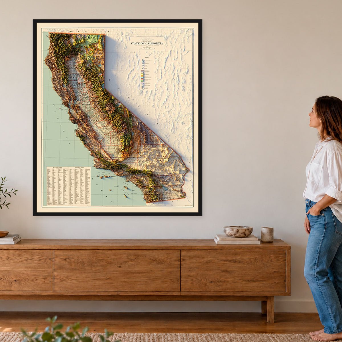 California 1944 Shaded Relief Map – XL Canvas - Muir Way - XL Canvas