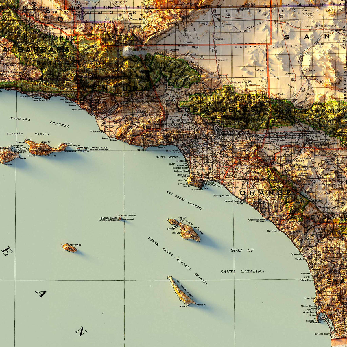 California 1944 Shaded Relief Map – XL Canvas - Muir Way - XL Canvas