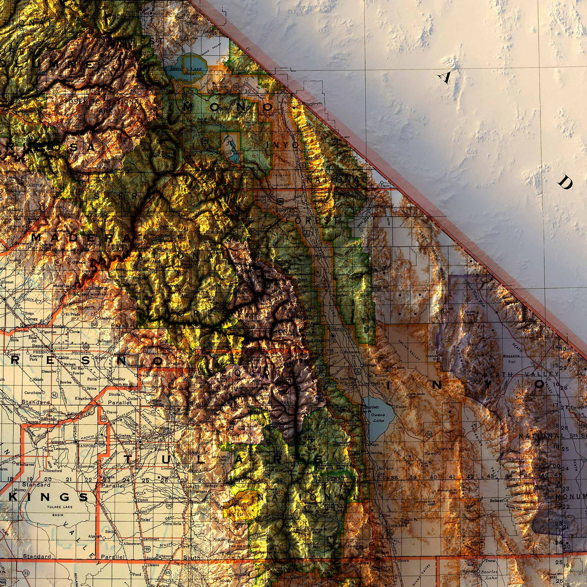 California 1944 Shaded Relief Map – XL Canvas - Muir Way - XL Canvas