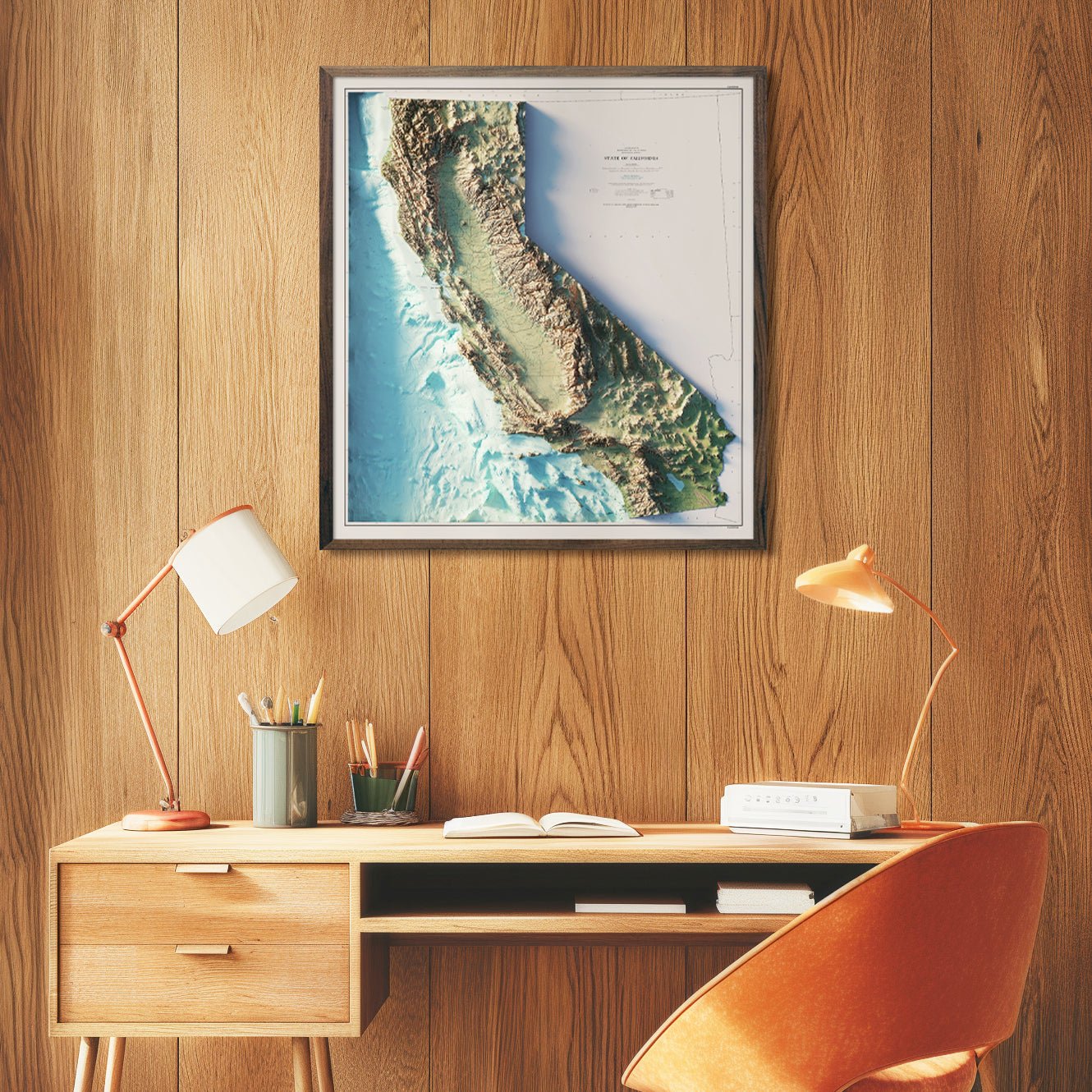 California 1971 Shaded Relief Map - Muir Way - Vintage Relief