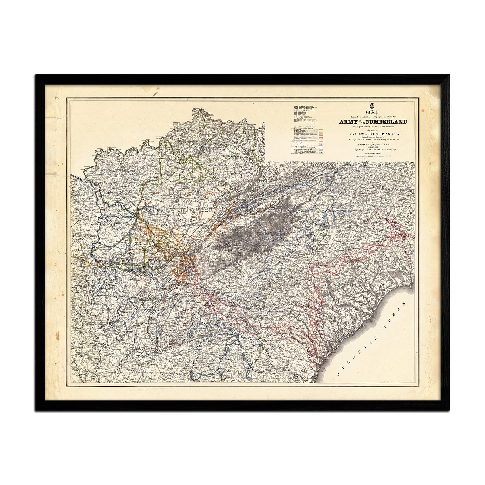 Campaigns in which Army of the Cumberland Took Part - Muir Way - Vintage Map