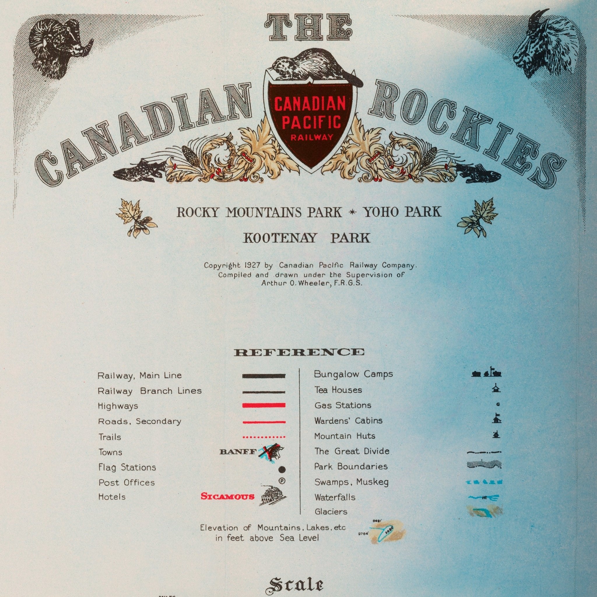 Canadian Rockies 1926 Shaded Relief Map - Muir Way - Vintage Relief