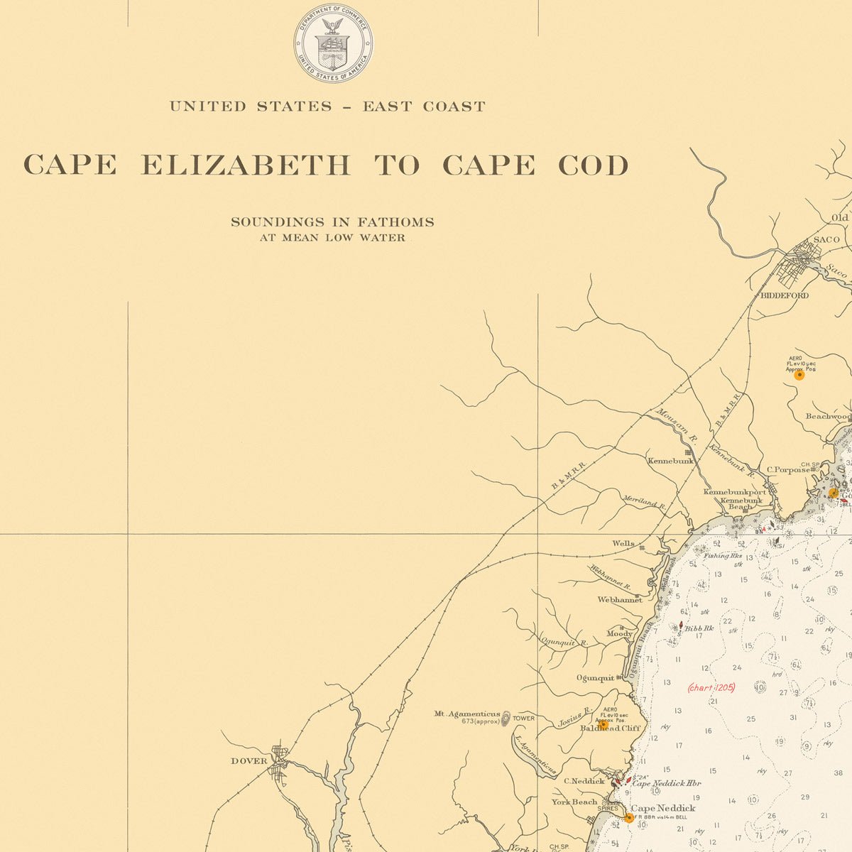Cape Elizabeth to Cape Cod Nautical Chart 1935 - Muir Way - Vintage Map