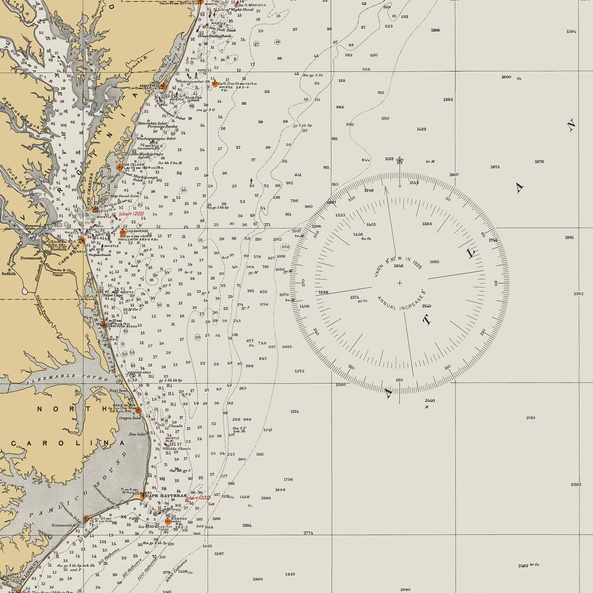 Cape Sable to Cape Hatteras Nautical Chart 1934 - Muir Way - Vintage Map