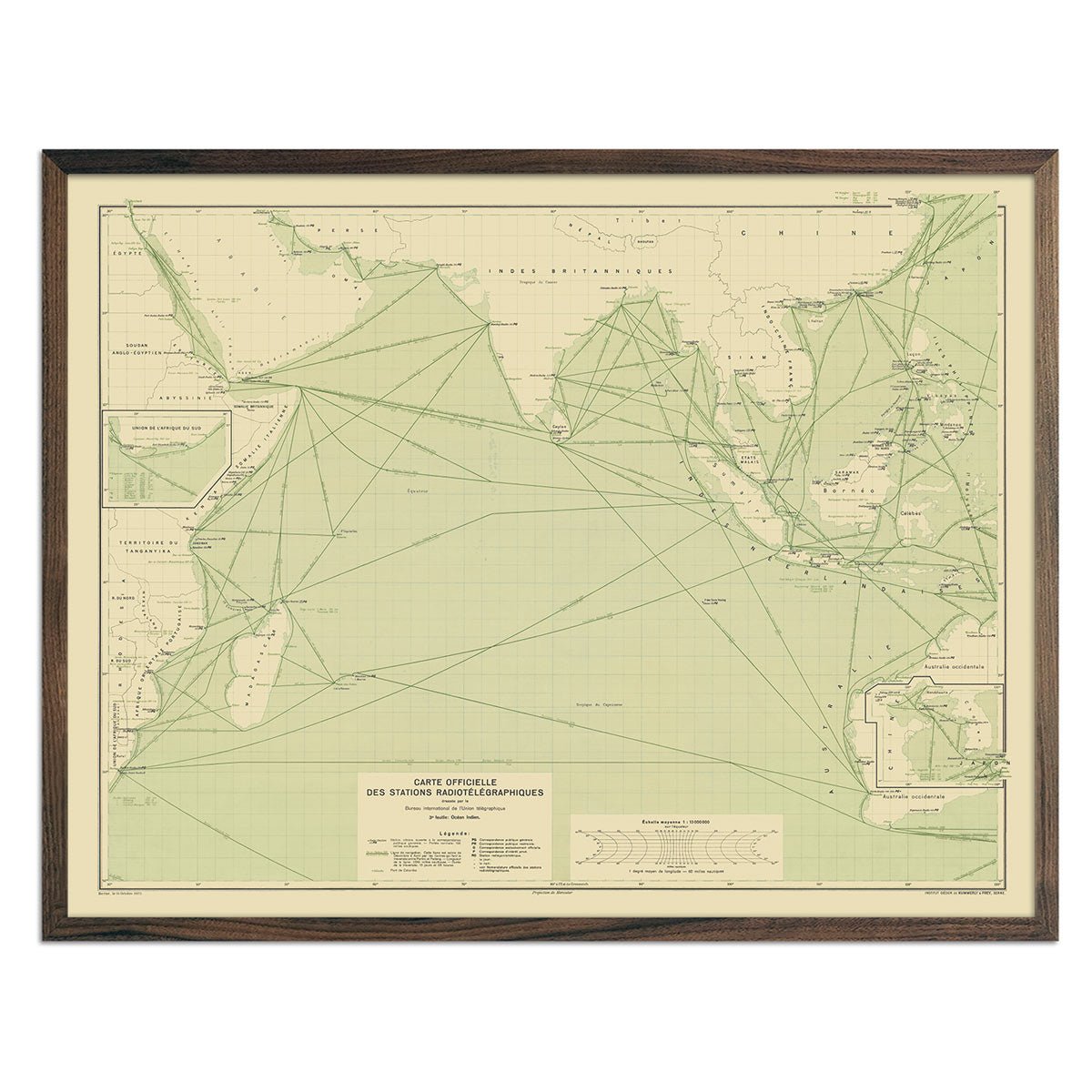 Carte Officielle des Stations Radiotelegraphiques of the Indian Ocean 1925 - Muir Way - Vintage Map