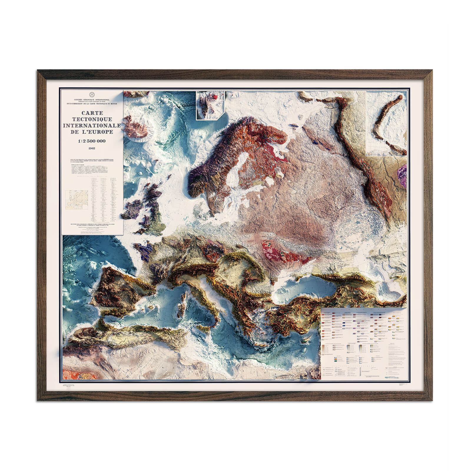 Carte Tectonique Internationale De L'Europe 1962 Shaded Relief Map - Muir Way - Vintage Relief