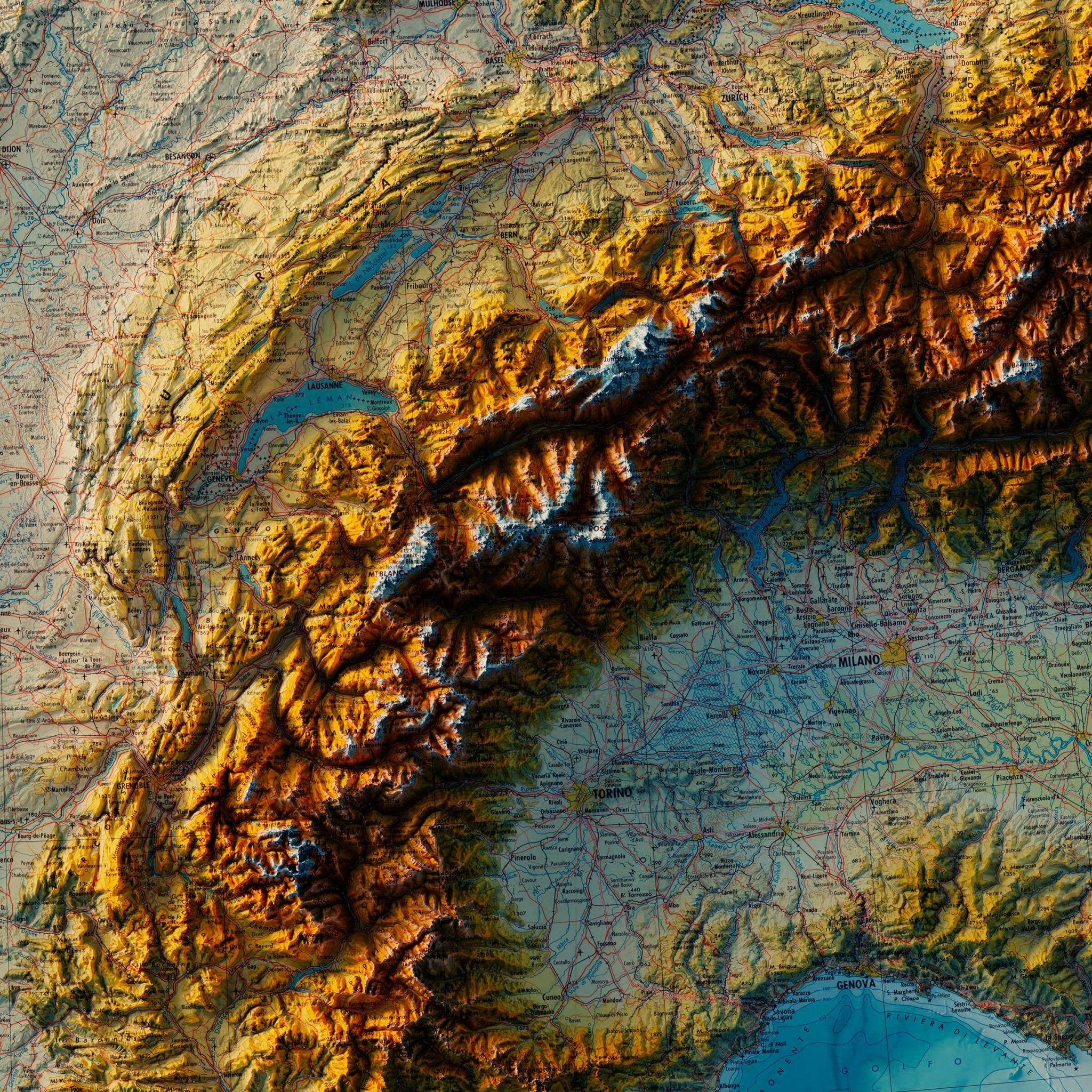 France 1971 Shaded Relief Map - Muir Way - Vintage Relief