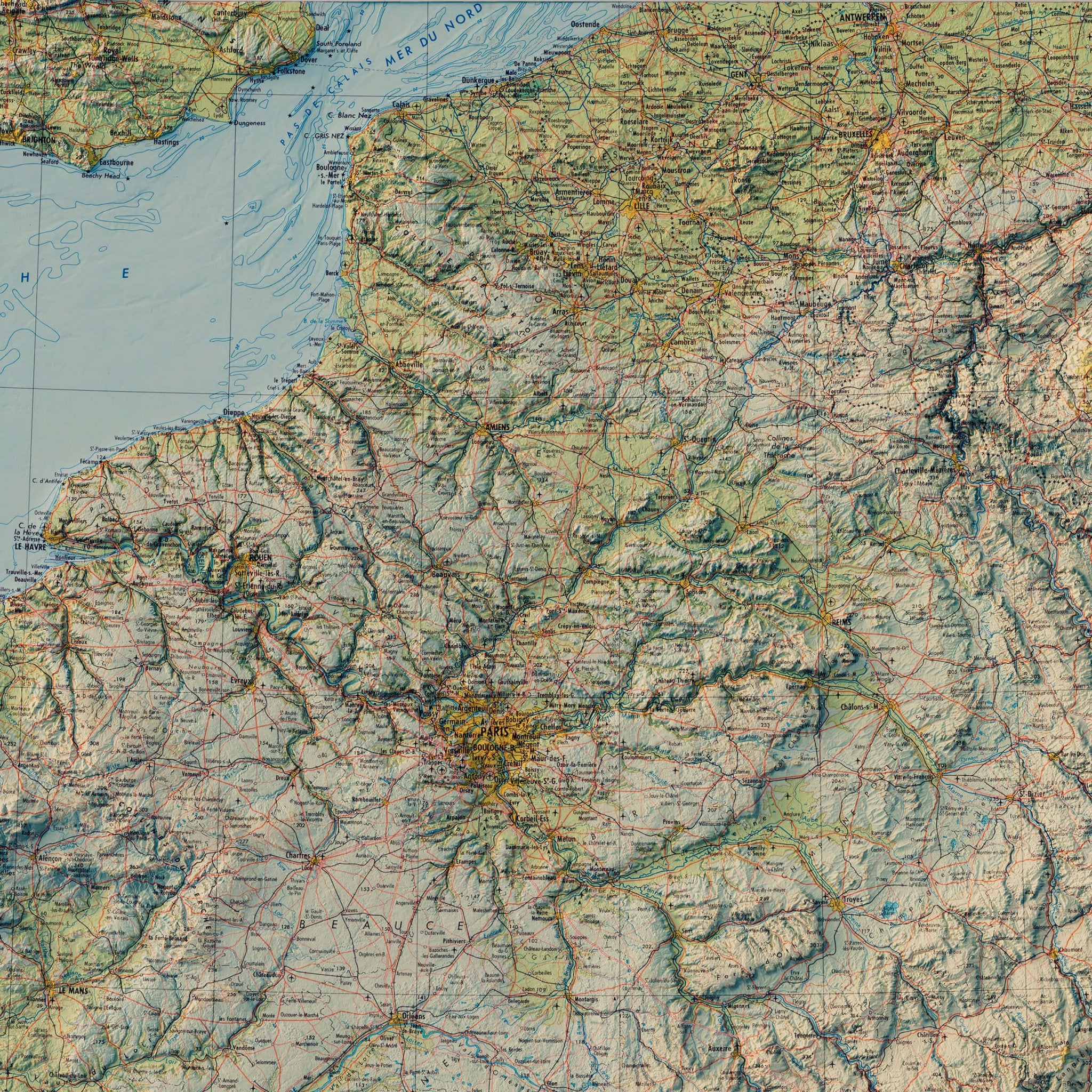France 1971 Shaded Relief Map - Muir Way - Vintage Relief