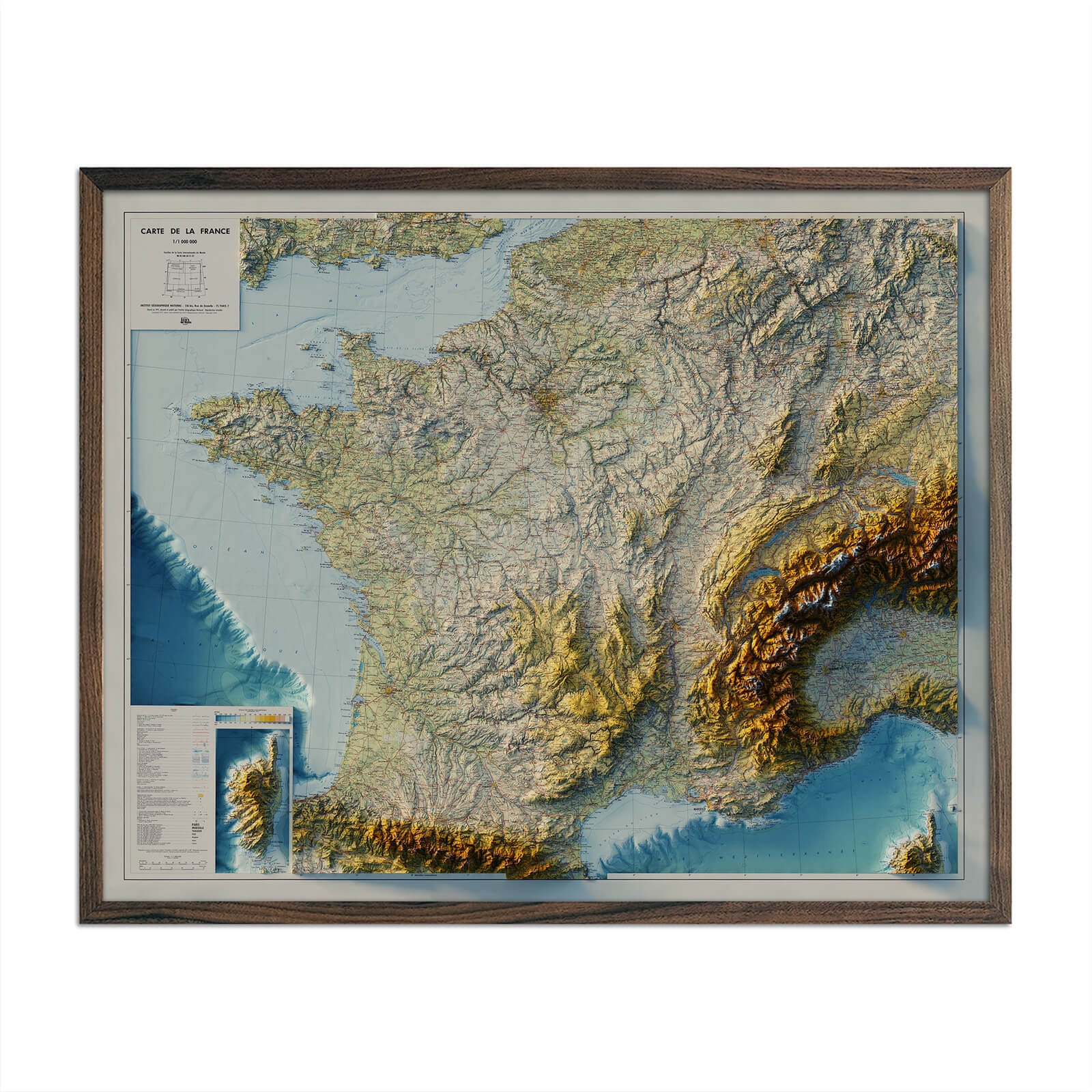 France 1971 Shaded Relief Map - Muir Way - Vintage Relief