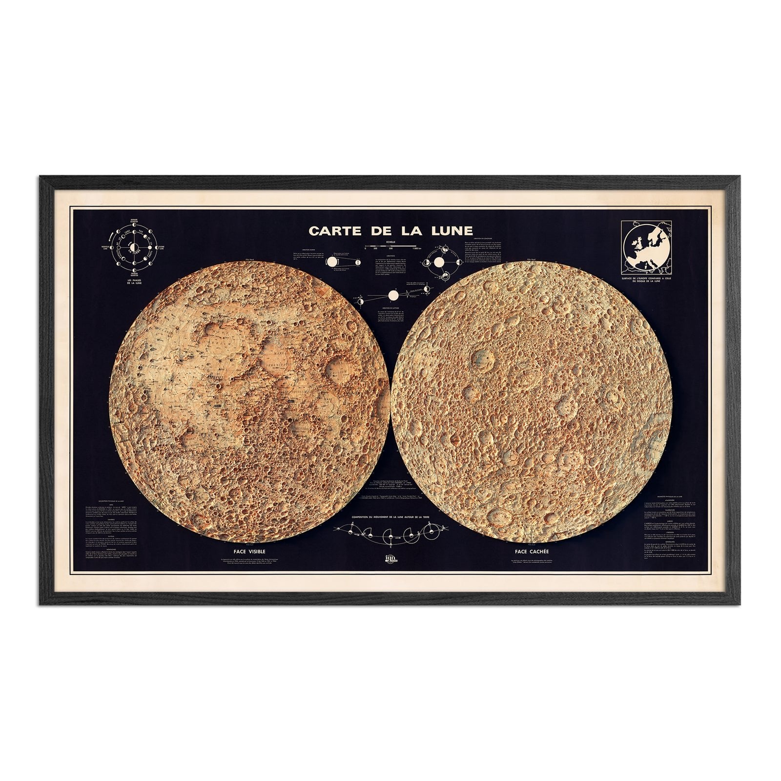 Carte de la Lune (Moon Map) 1969 Shaded Relief Map - Muir Way - Vintage Relief