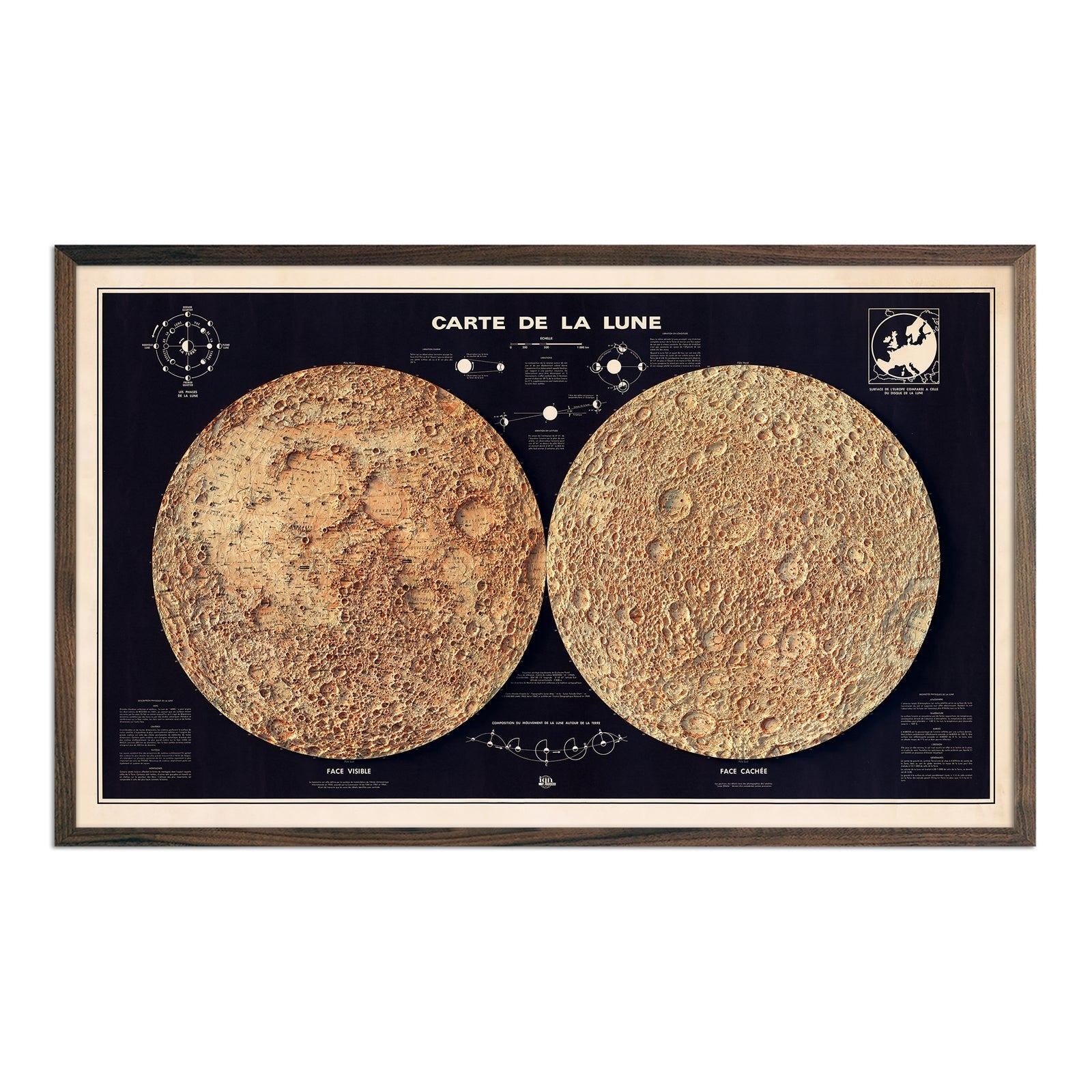 Carte de la Lune (Moon Map) 1969 Shaded Relief Map - Muir Way - Vintage Relief