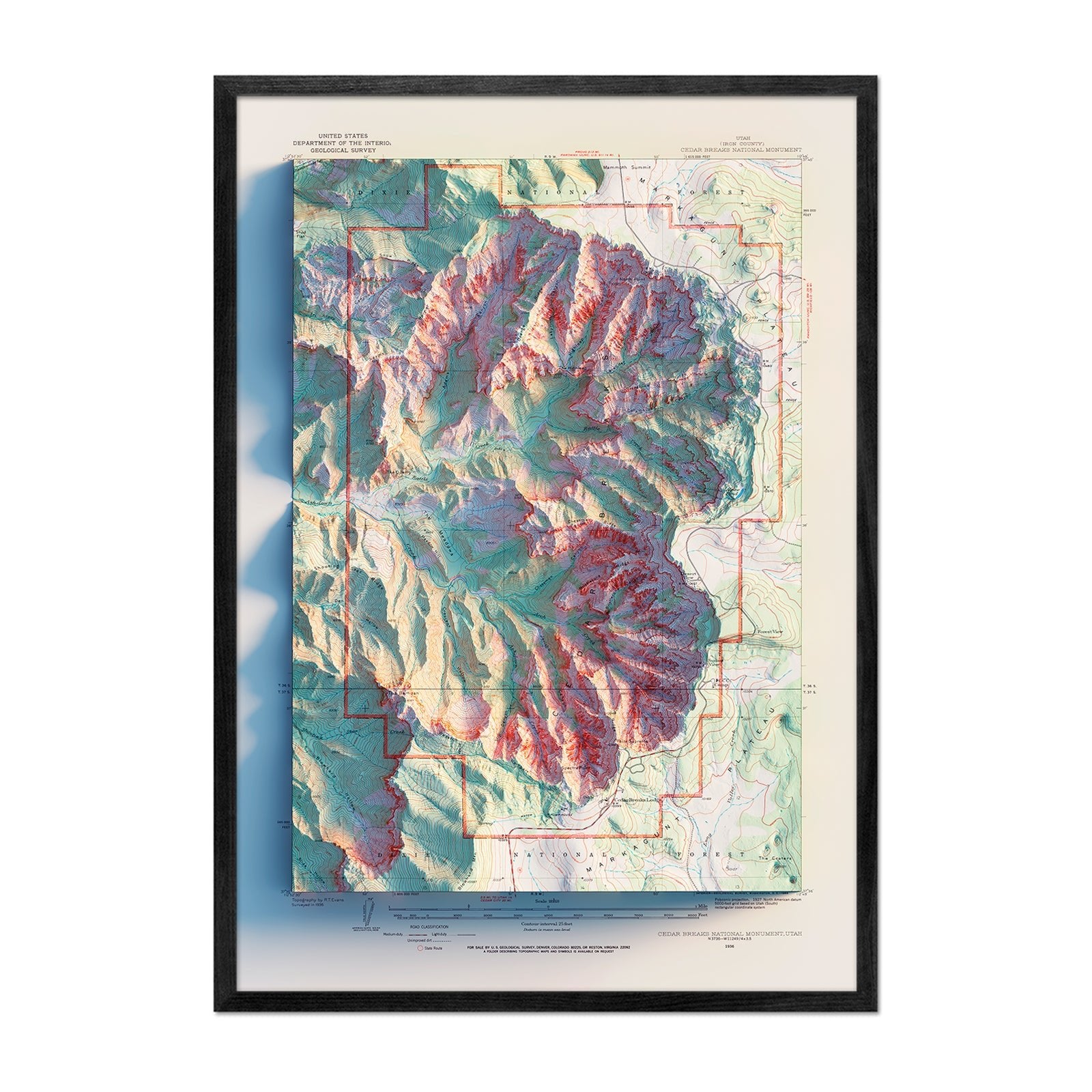Cedar Breaks 1936 Shaded Relief Map - Muir Way - Vintage Relief