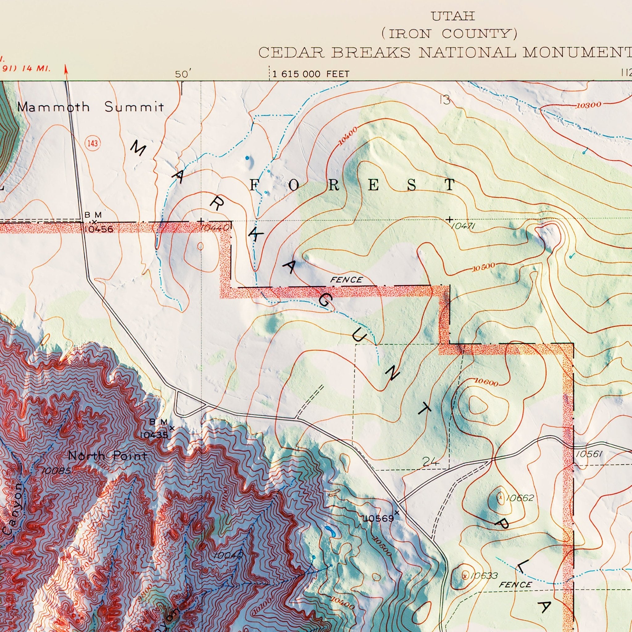 Cedar Breaks 1936 Shaded Relief Map - Muir Way - Vintage Relief