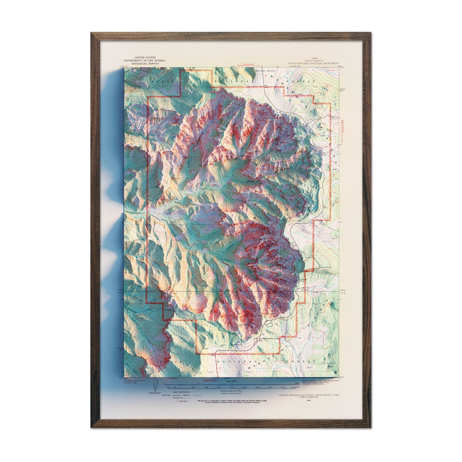 Cedar Breaks 1936 Shaded Relief Map - Muir Way - Vintage Relief