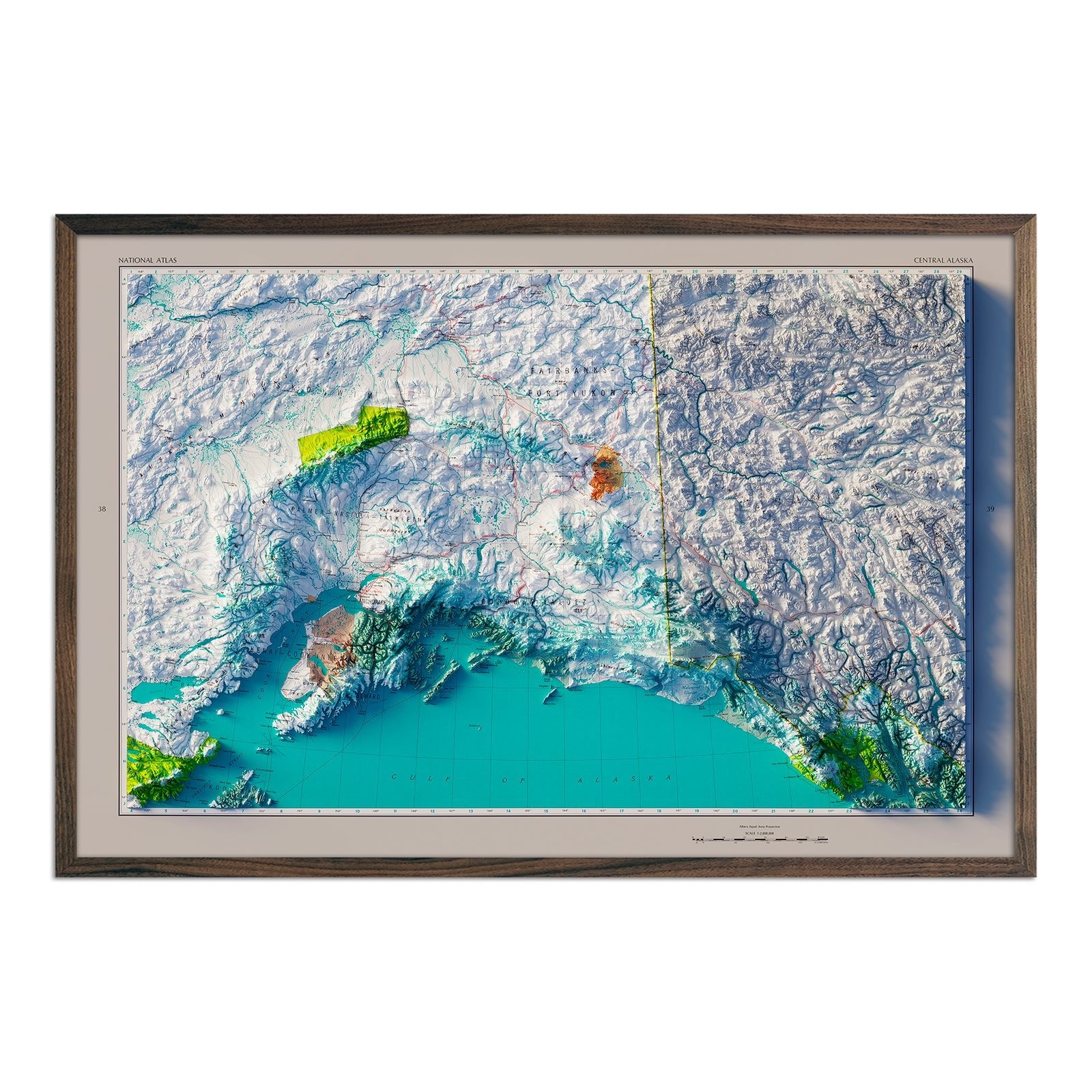 Central Alaska 1970 Shaded Relief Map - Muir Way - Vintage Relief