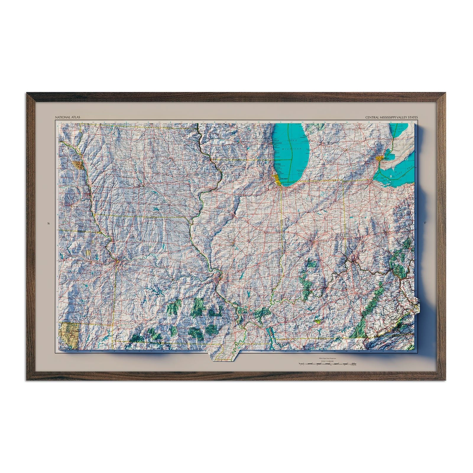 Central Mississippi Valley States 1970 Shaded Relief Map - Muir Way - Vintage Relief