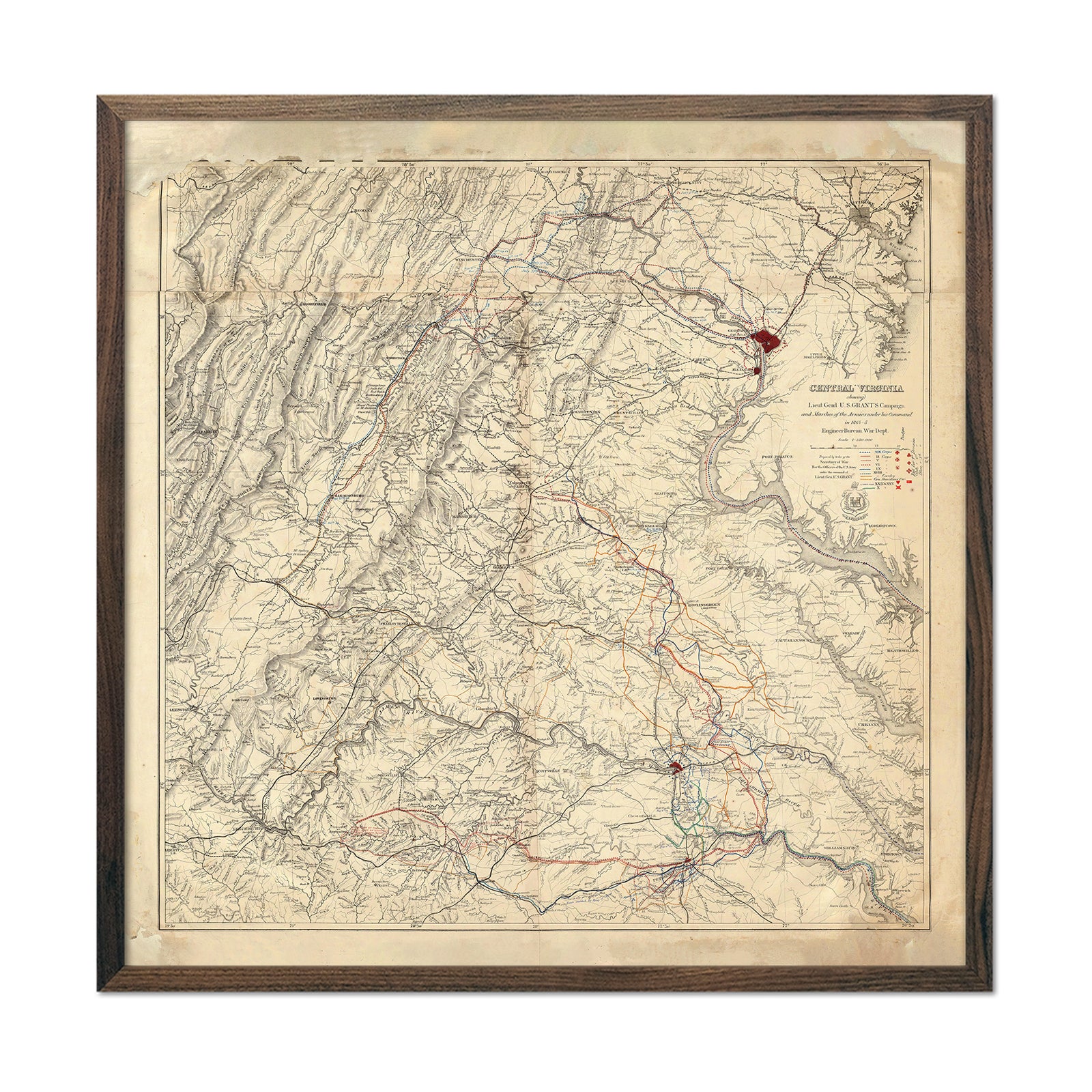 Central Virginia Map Showing Lieutenant General U.S. Grant's Campaign - Muir Way - Vintage Map