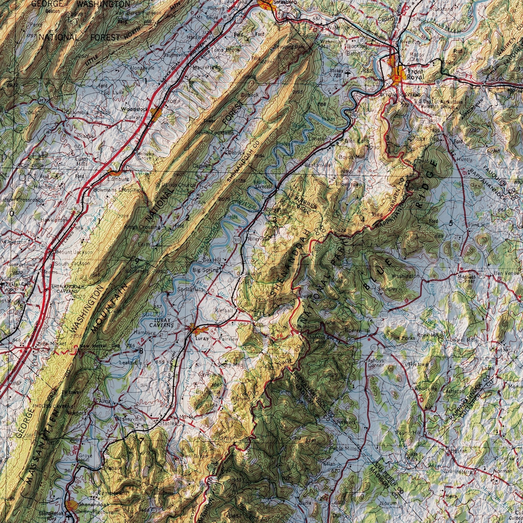 Charlottesville, VA 1965 Shaded Relief Map - Muir Way - Vintage Relief