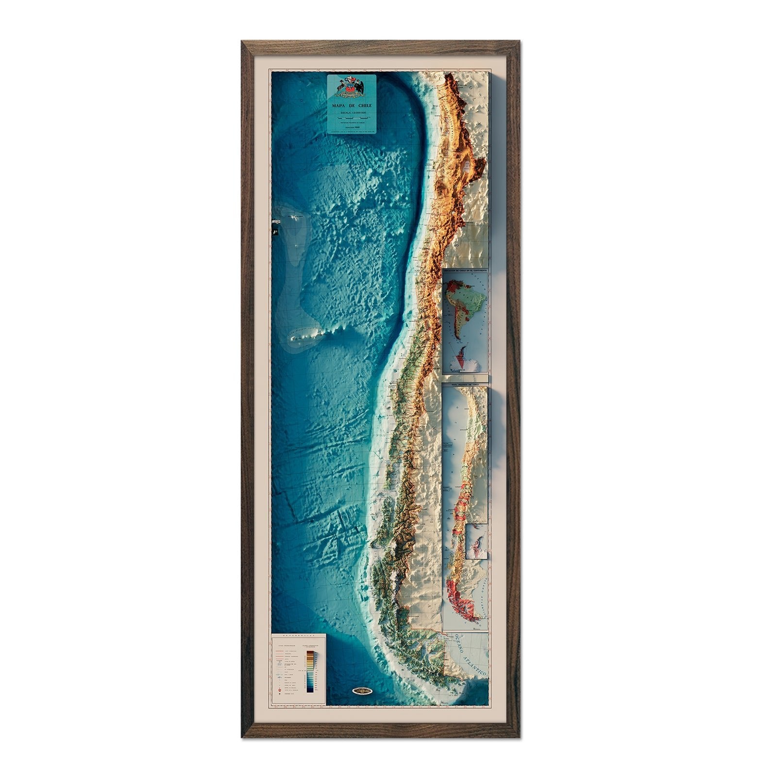 Chile 1968 Shaded Relief Map - Muir Way - Vintage Relief