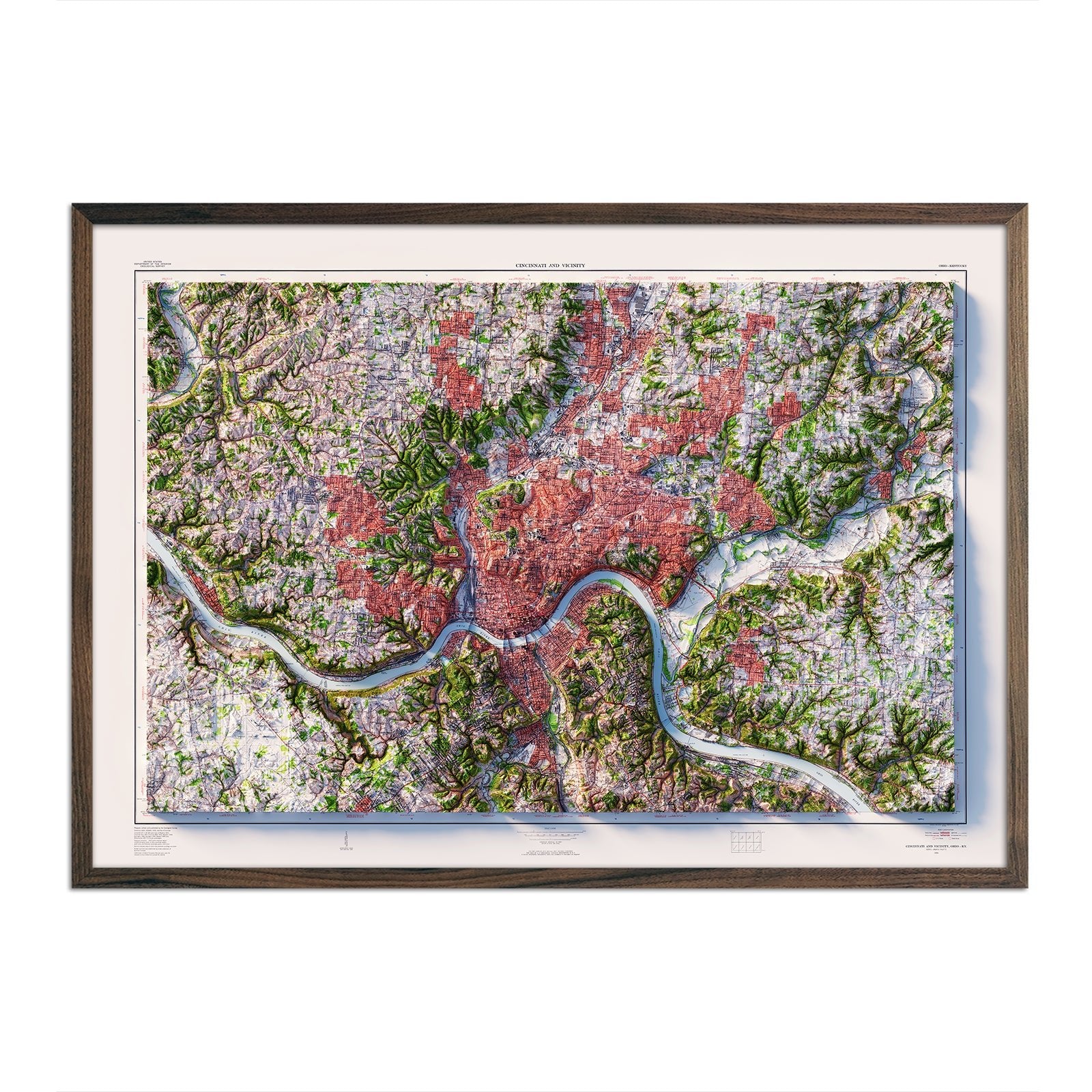 Cincinnati, Ohio 1955 Shaded Relief Map - Muir Way - Vintage Relief