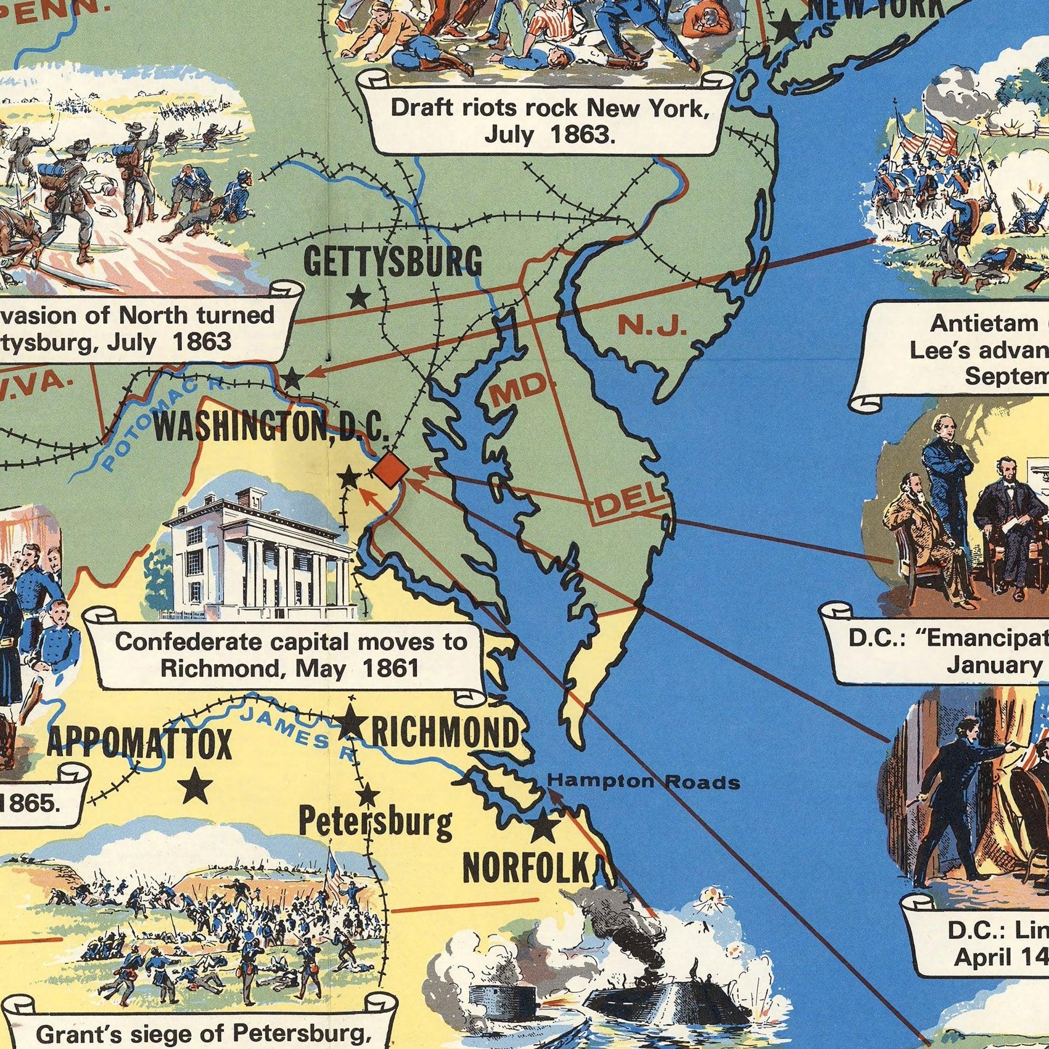 Civil War Visual History Map - Muir Way - Vintage Map