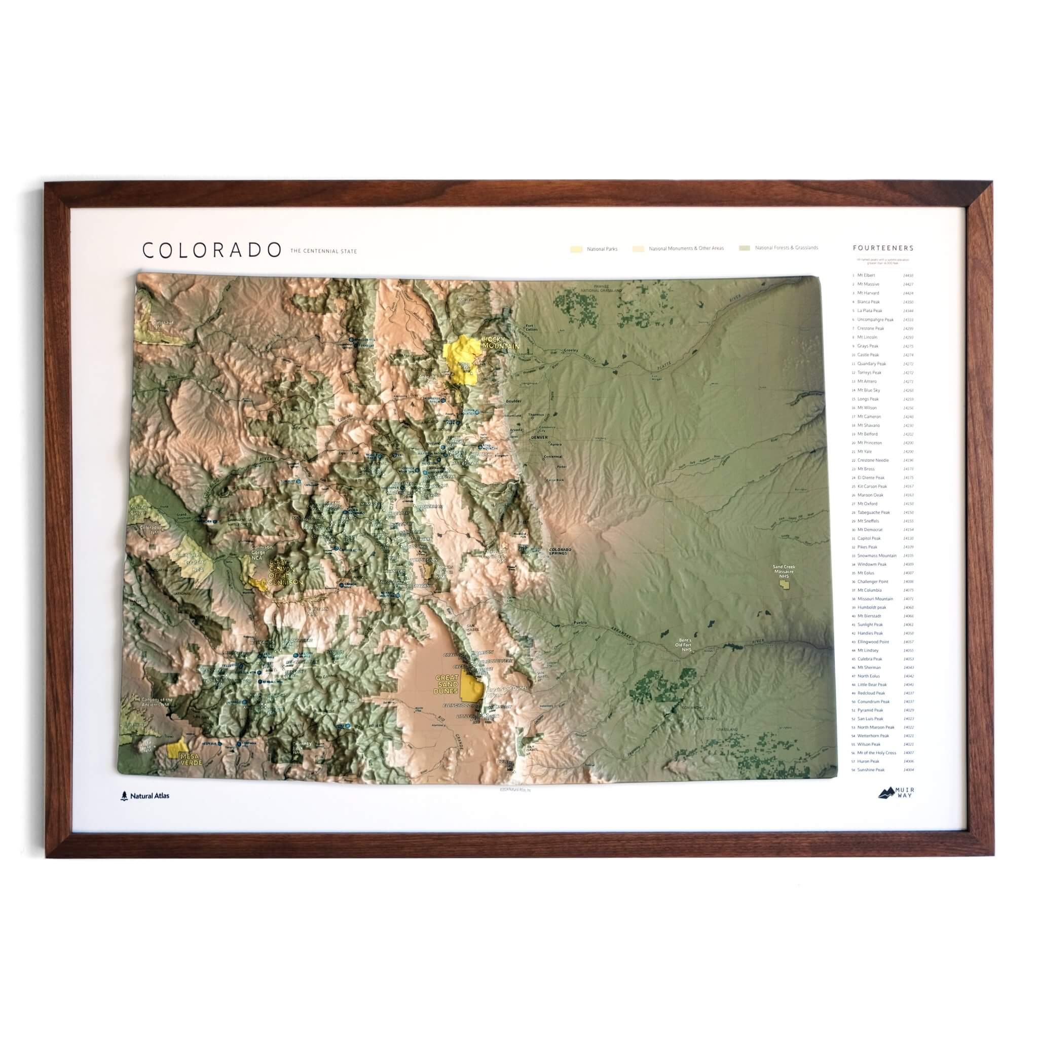 Colorado 14ers 3D Raised Relief Map - Muir Way - Natural Atlas