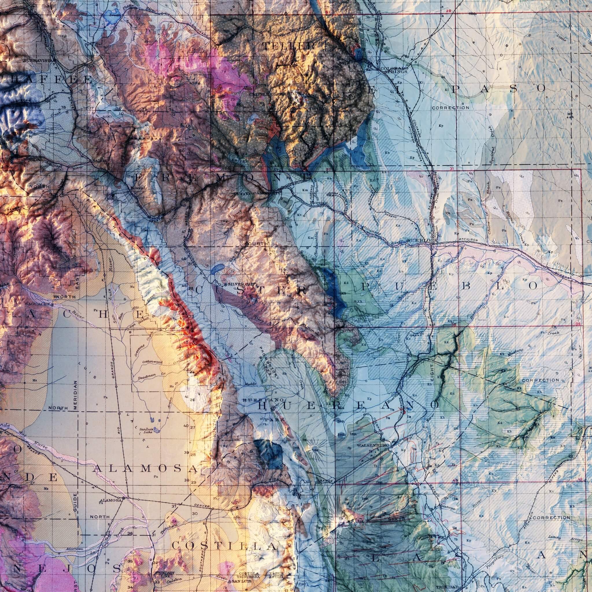 Colorado 1913 Shaded Relief Map - Muir Way - Vintage Relief