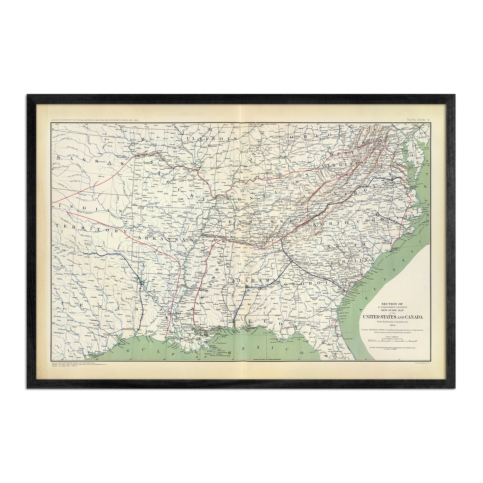 Colton's US Section Map 1863 - Muir Way - Vintage Map