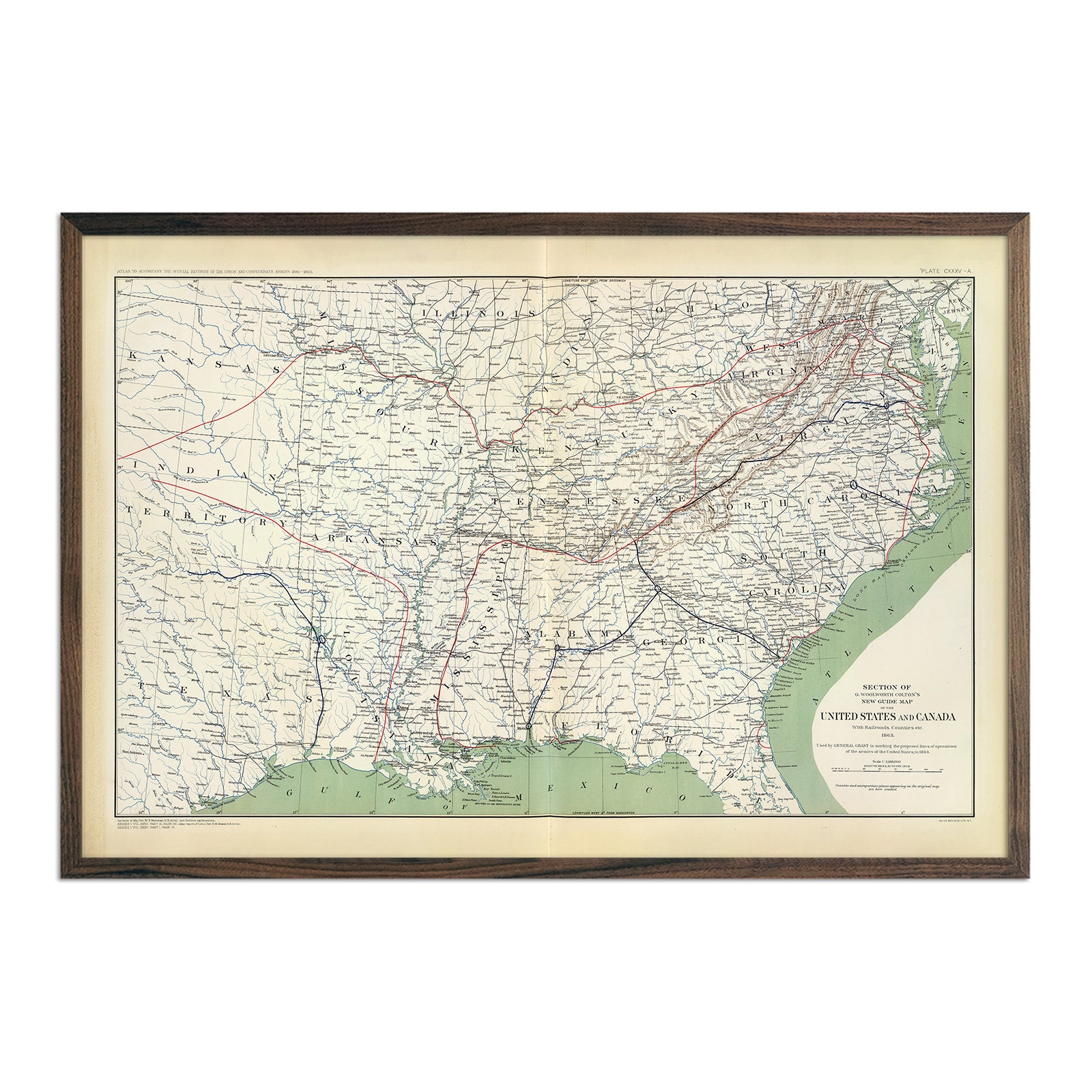 Colton's US Section Map 1863 - Muir Way - Vintage Map