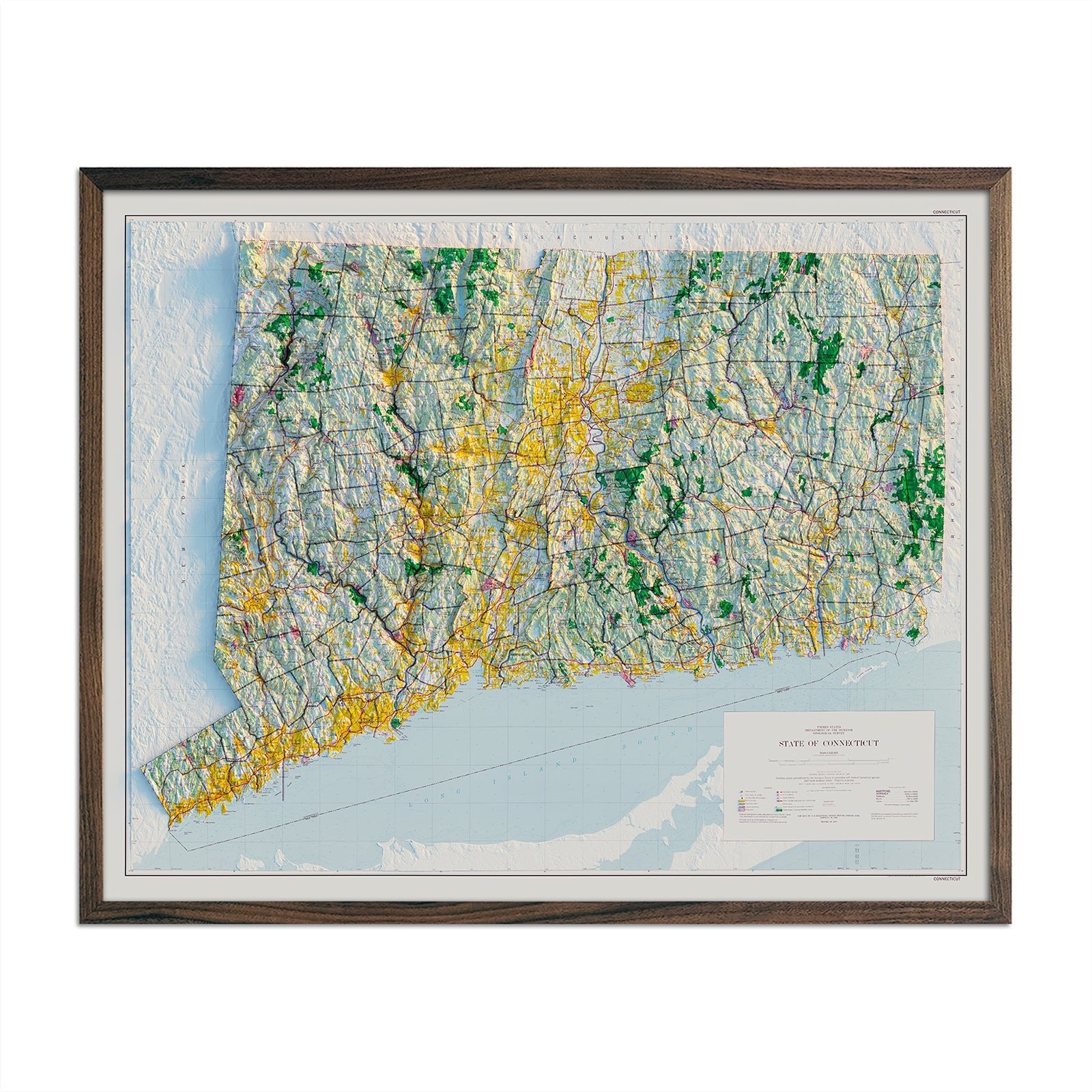 Connecticut 1974 Shaded Relief Map - Muir Way - Vintage Relief