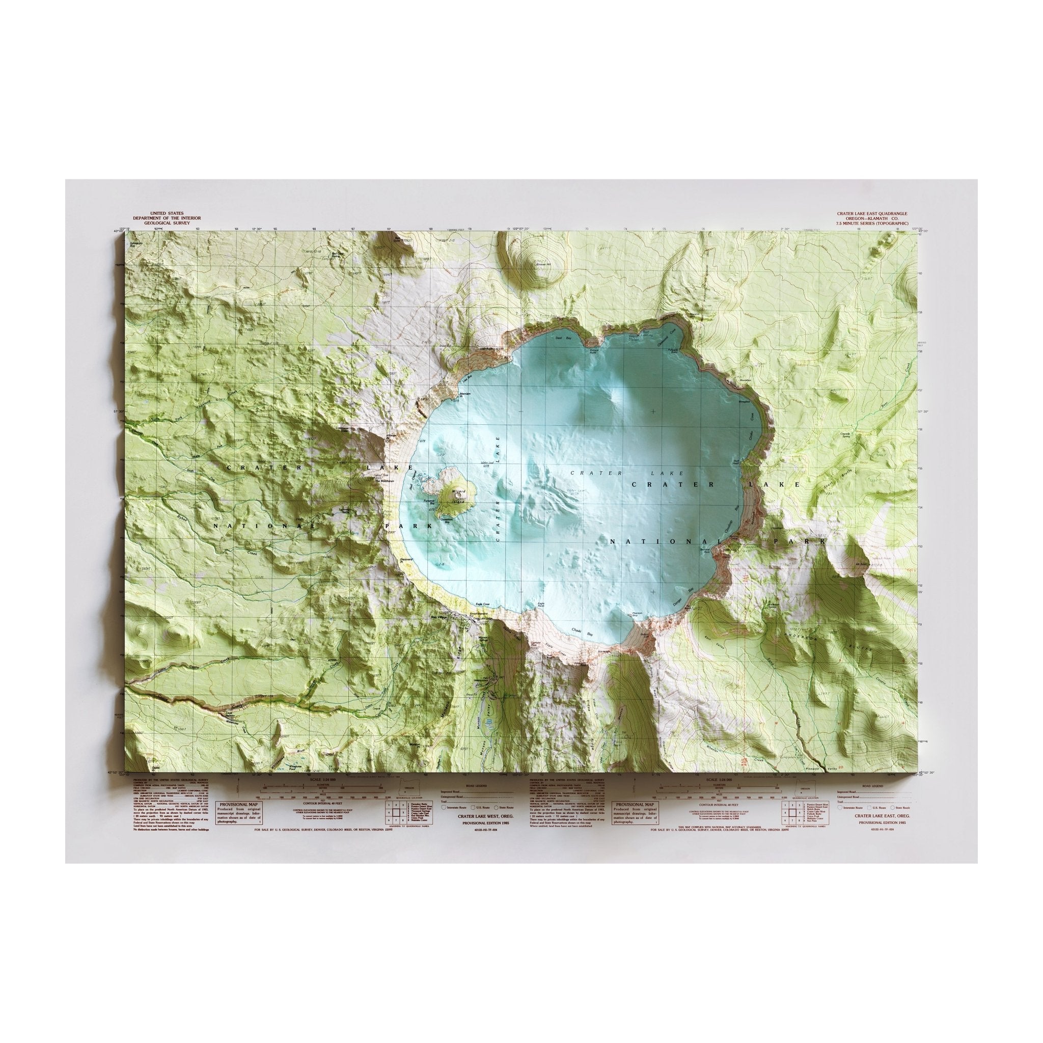 Crater Lake 1985 Shaded Relief Map - Muir Way - Vintage Relief